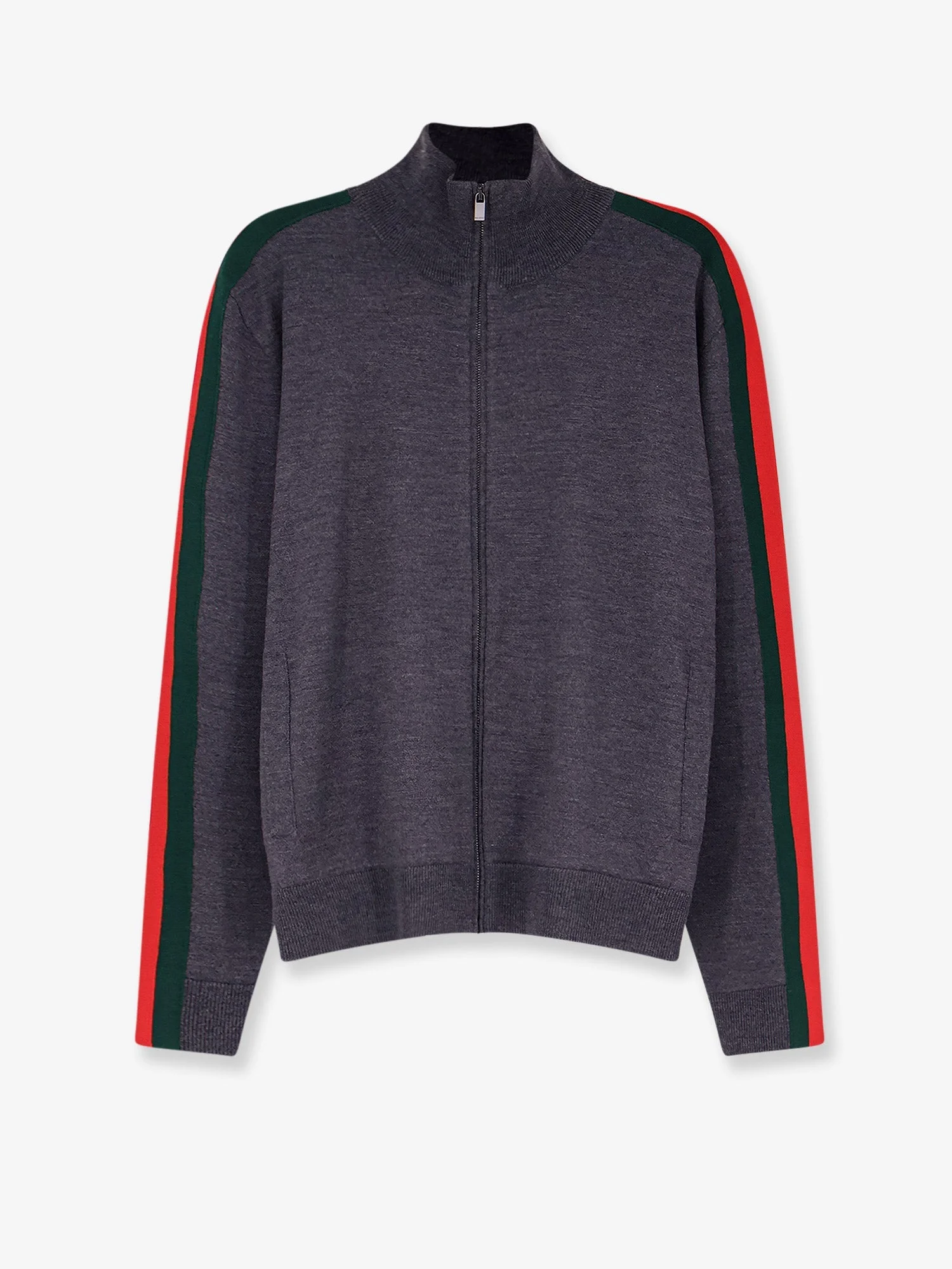 Gucci Wool Cardigan with Web Stripe Grey - 1