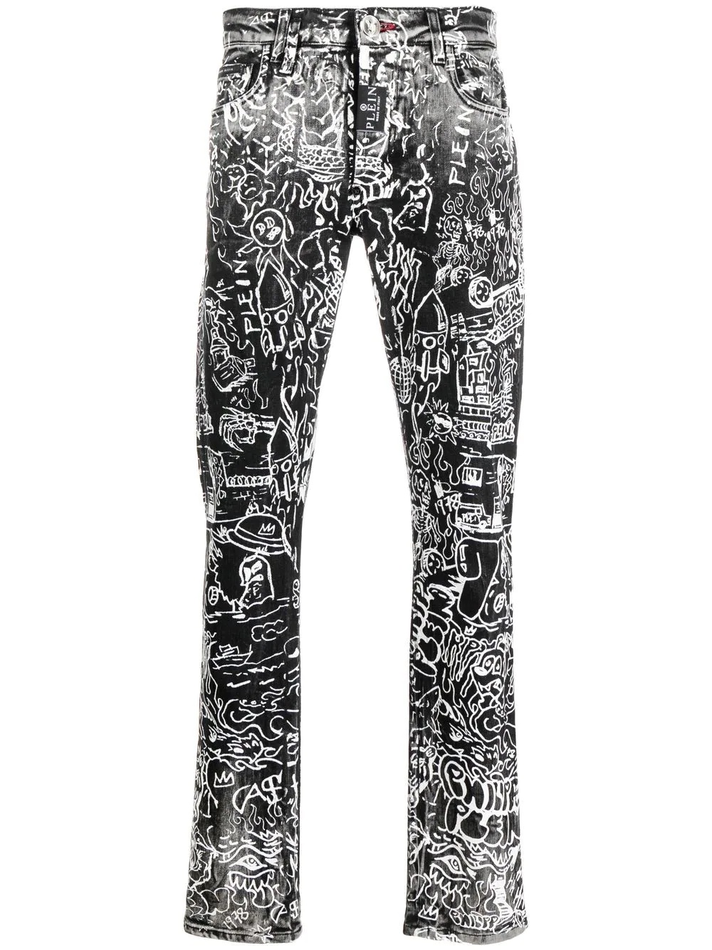 all-over graphic-print jeans - 1