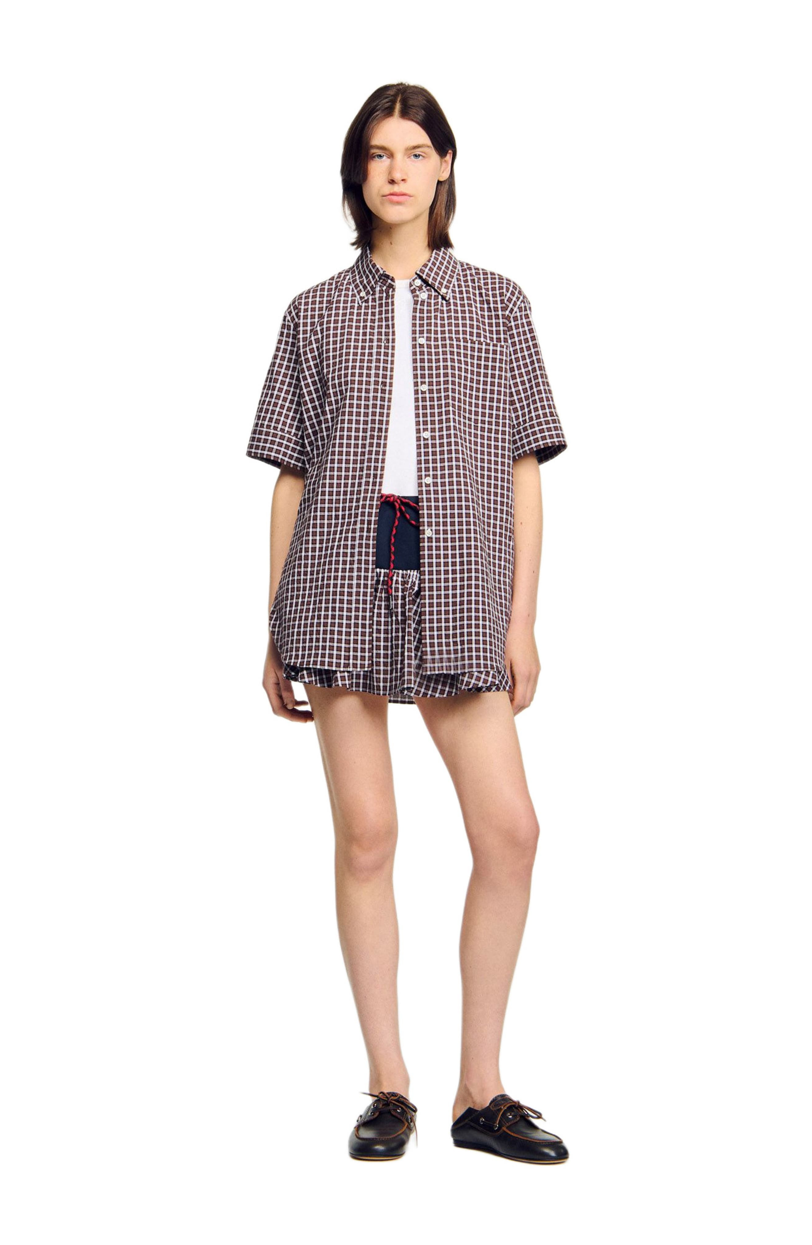 SANDRO Oversized checkered shirt in Brown at Nordstrom - 6