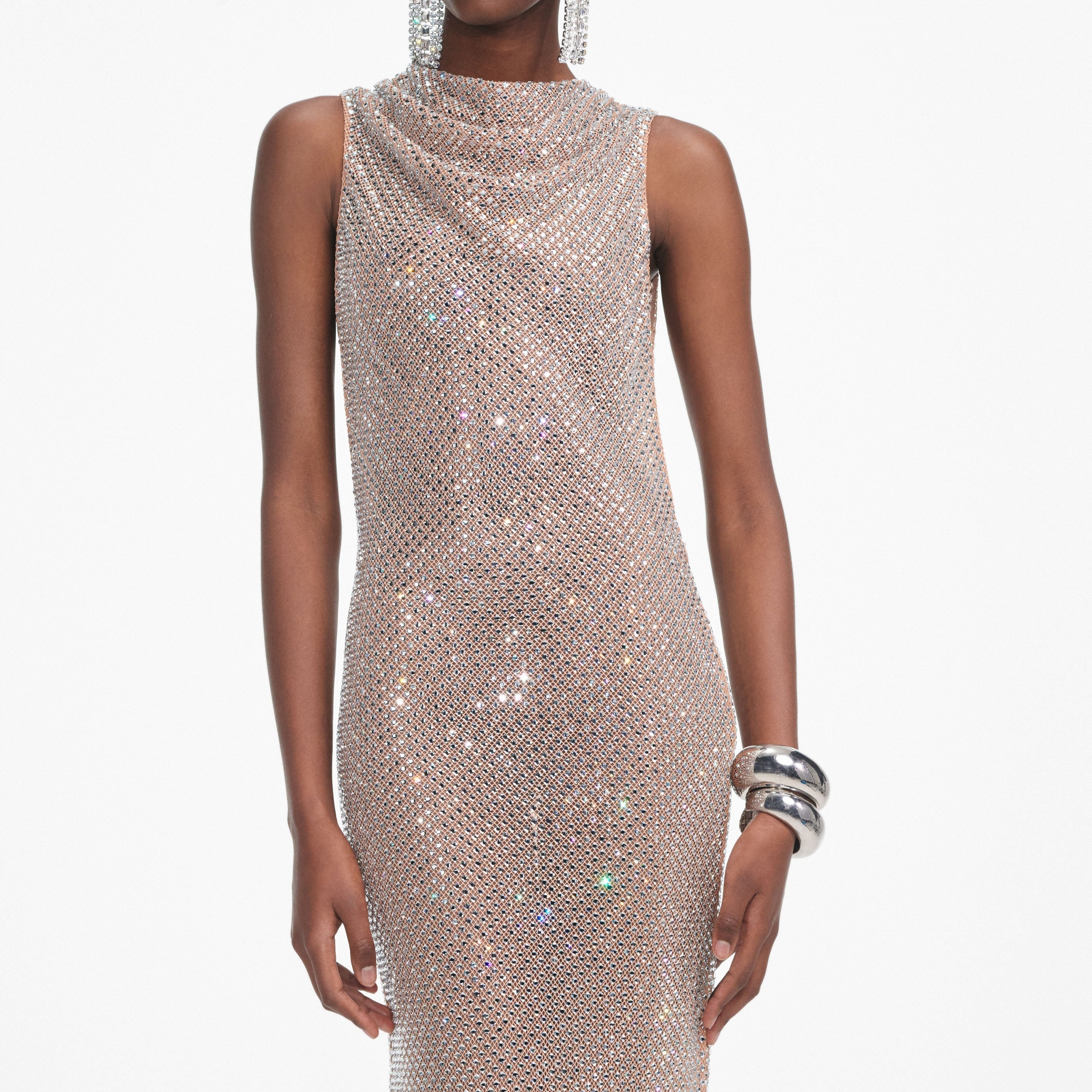 Silver Rhinestone Drape Maxi Dress - 4