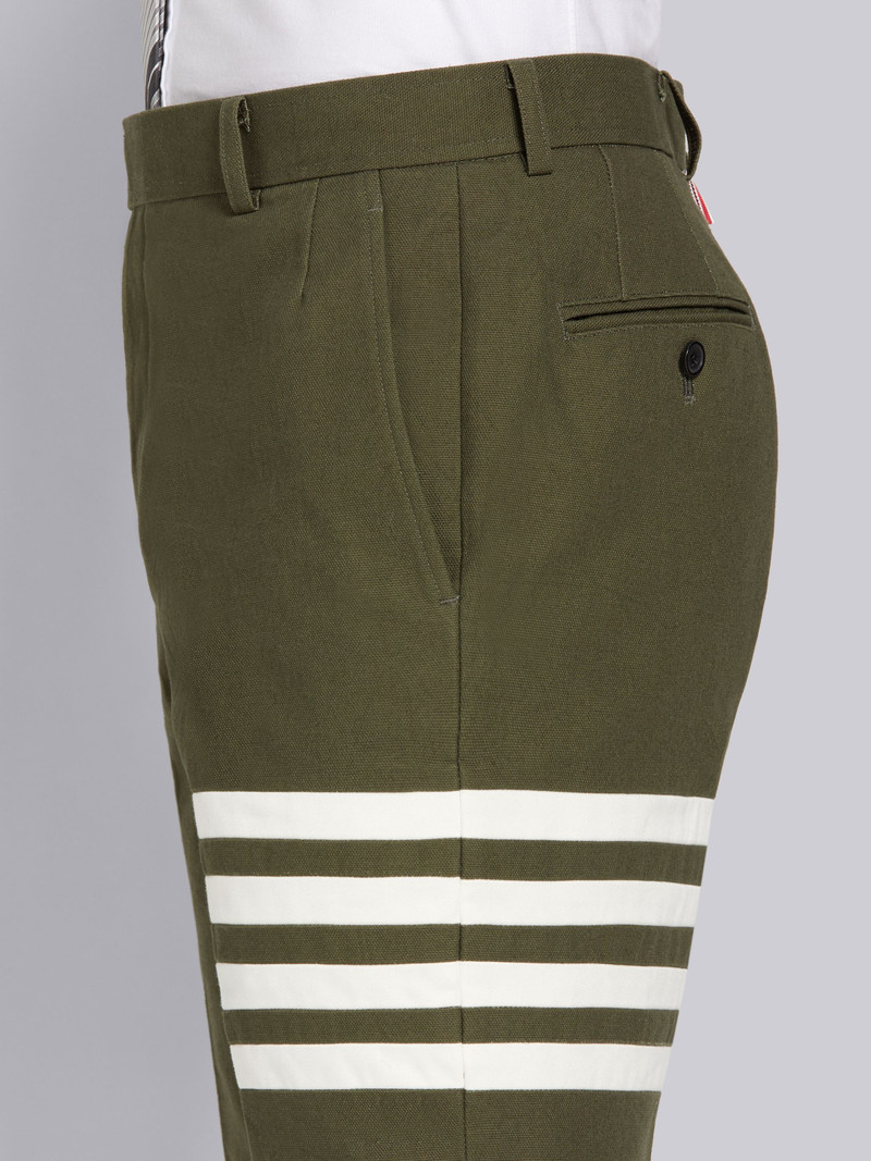 Dark Green Washed Cotton Canvas 4-Bar Unconstructed Chino Short 5