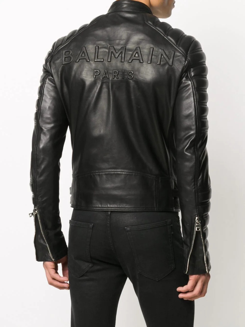 embossed logo biker jacket - 4