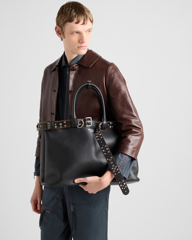 Prada Buckle leather bag with studded belt 7