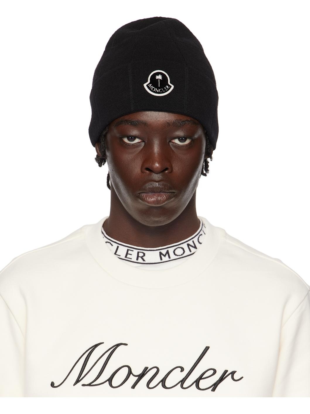 Moncler x Palm Angels Black Logo Beanie - 1