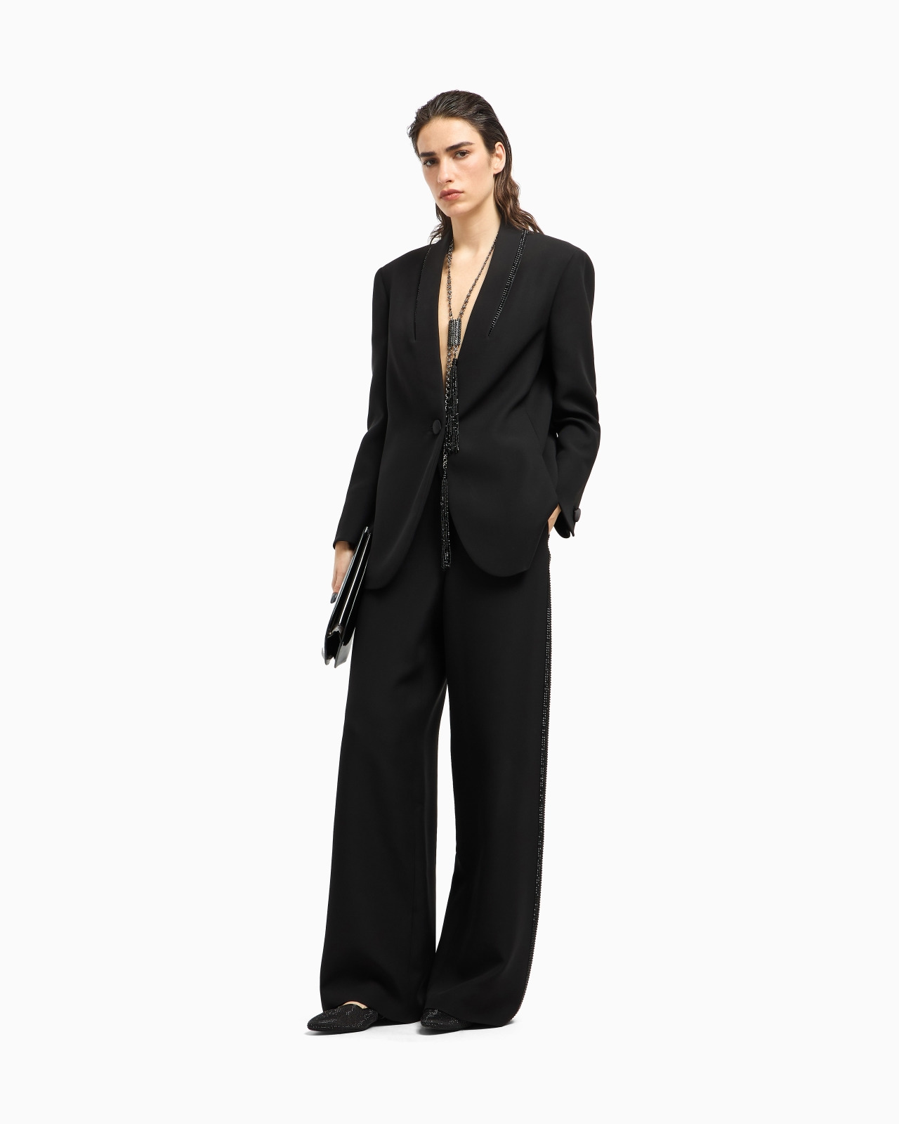SILK SINGLE-BREASTED JACKET WITH RHINESTONE EMBROIDERY - 2