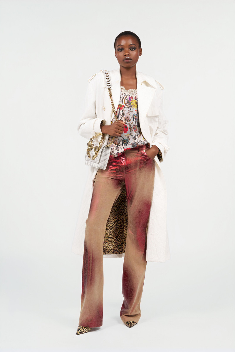 Roberto Cavalli Metallic Leather Flare Pants outlook