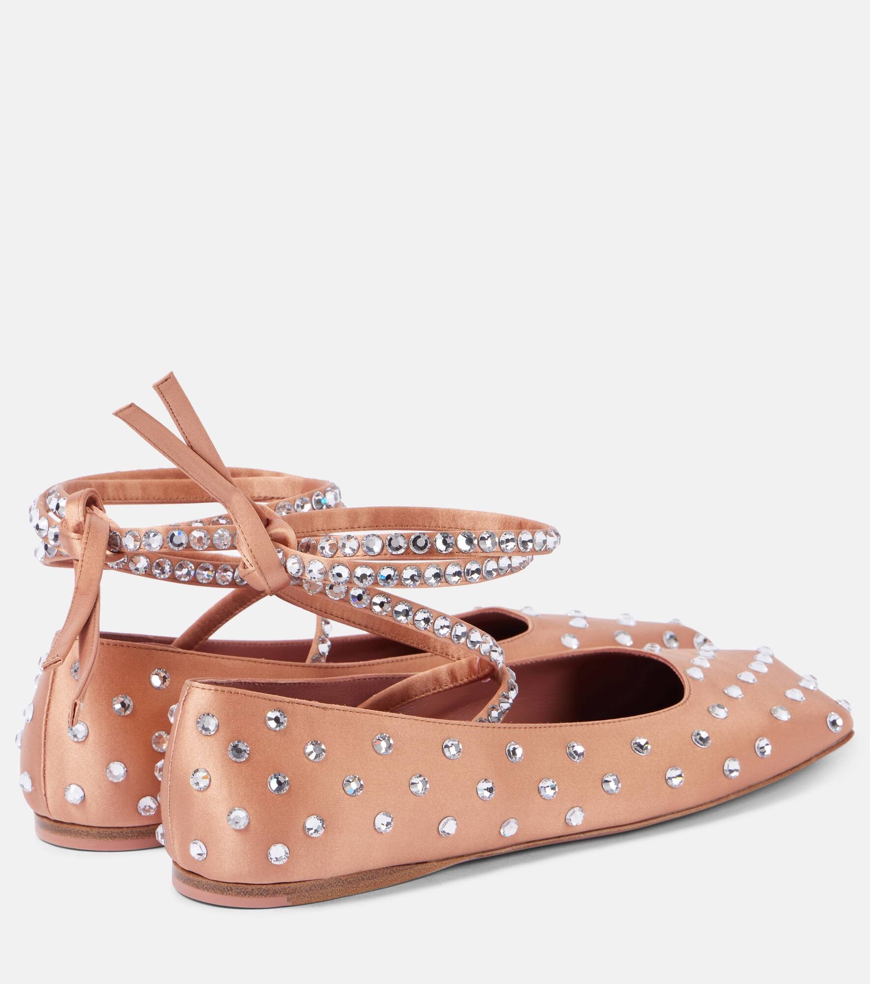 Ane crystal-embellished satin ballet flats - 3