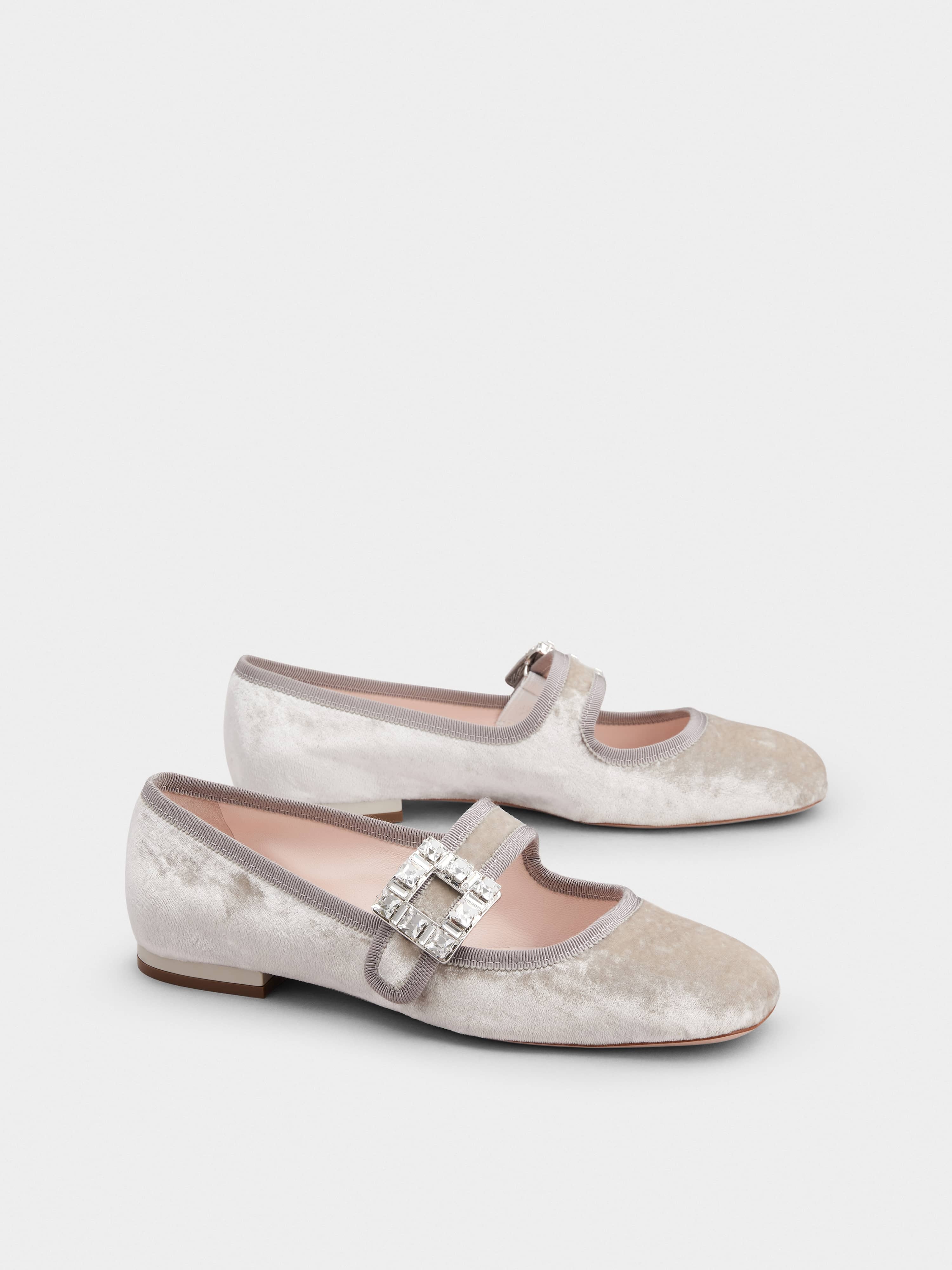Très Vivier Strass Buckle Babies Ballerinas in Velvet - 2