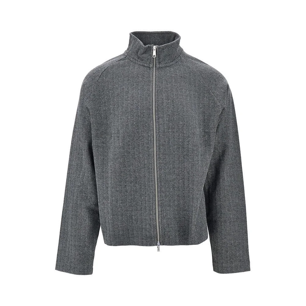 Mfpen Herringbone Cotton Full-zip Sweatshirt Grey - 1