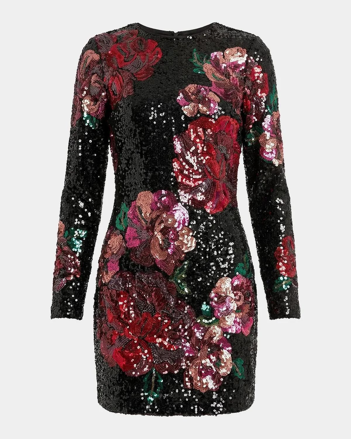 Sequin Floral Long-Sleeve Fitted Mini Dress - 1