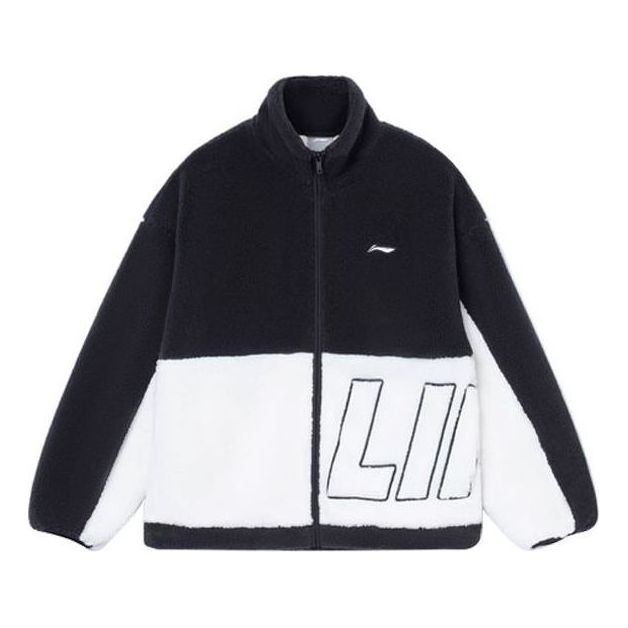Li-Ning Logo Color Block Polar Fleece Jacket 'Black White' AFDR910-1 - 1