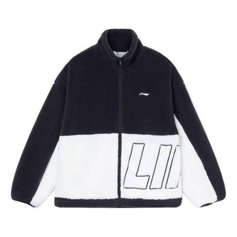 Li-Ning 로고 색깔 구획 극지 Fleece 재킷 ' 검정 백색' AFDR910-1 - 1