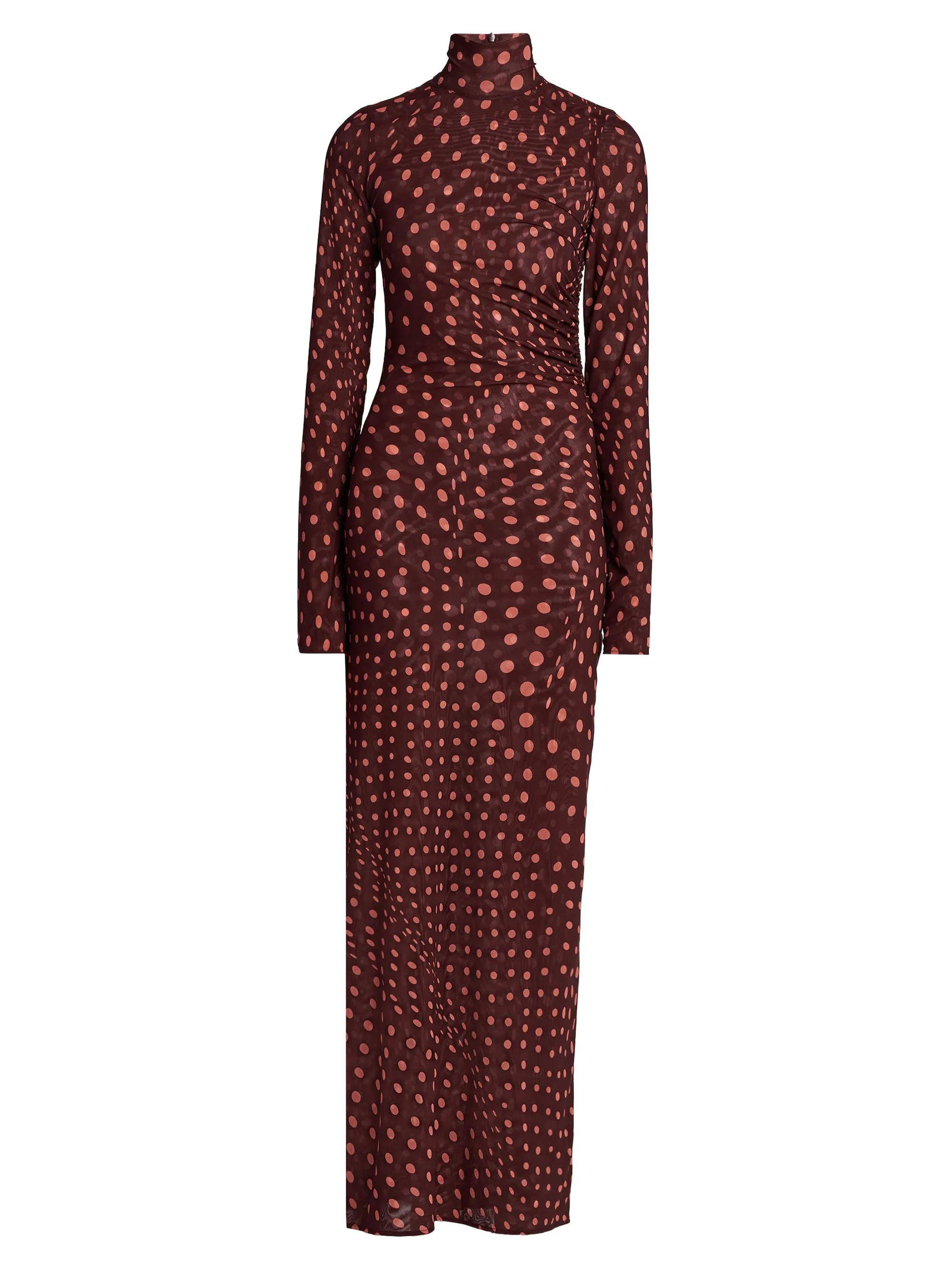 Women's Polka Dot Mesh Maxi Dress - Burgundy Pink - 1