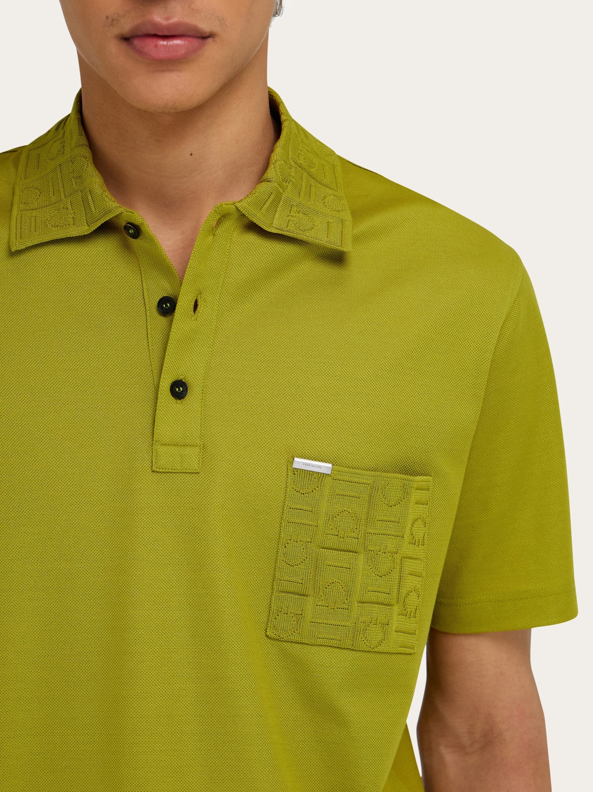 V-neck polo with jacquard pocket detail - 4