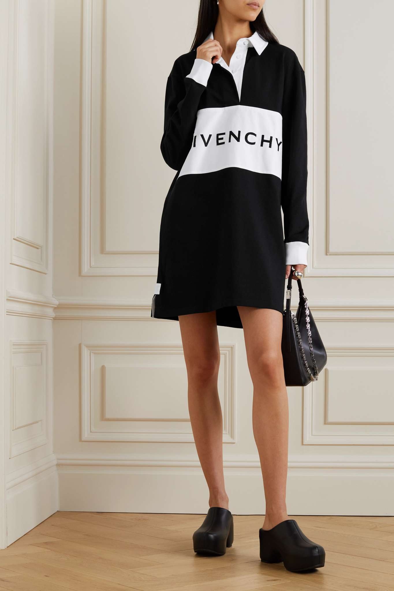 Printed two-tone cotton-jersey shirt dress - 2