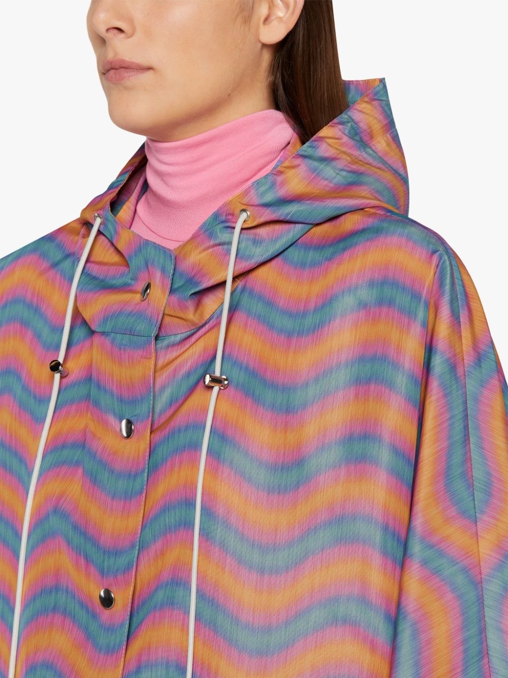 BONI ORANGE & PINK WAVE PRINT NYLON HOODED PONCHO | LMC-010 - 5