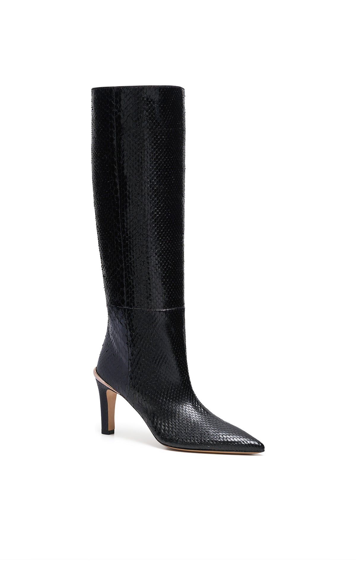 Aura Tall Boot in Black Snakeskin - 3