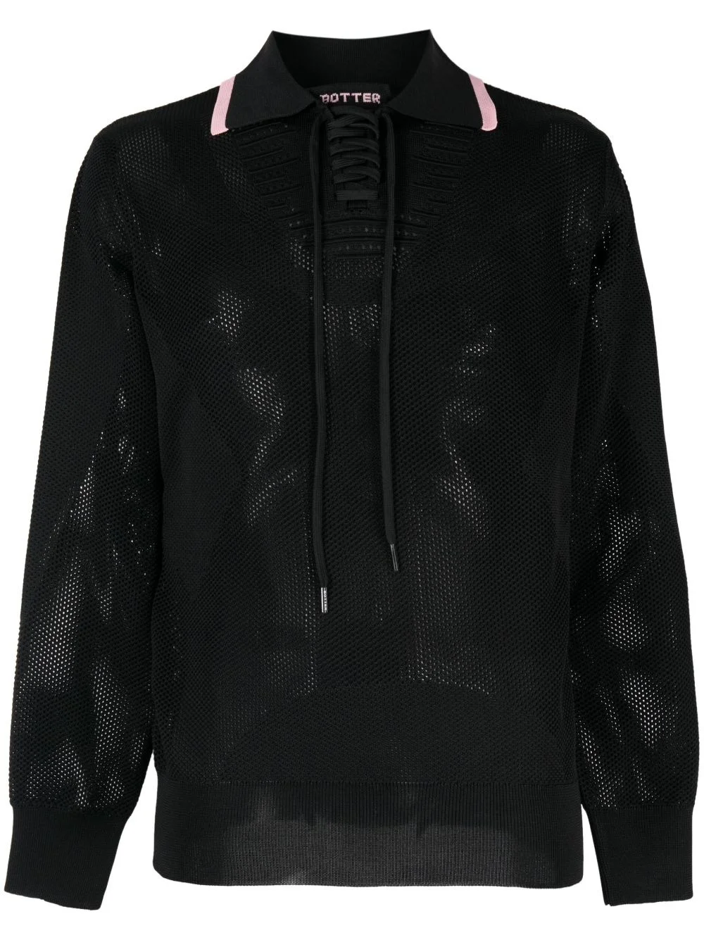 lace-up fastening knit polo shirt - 1