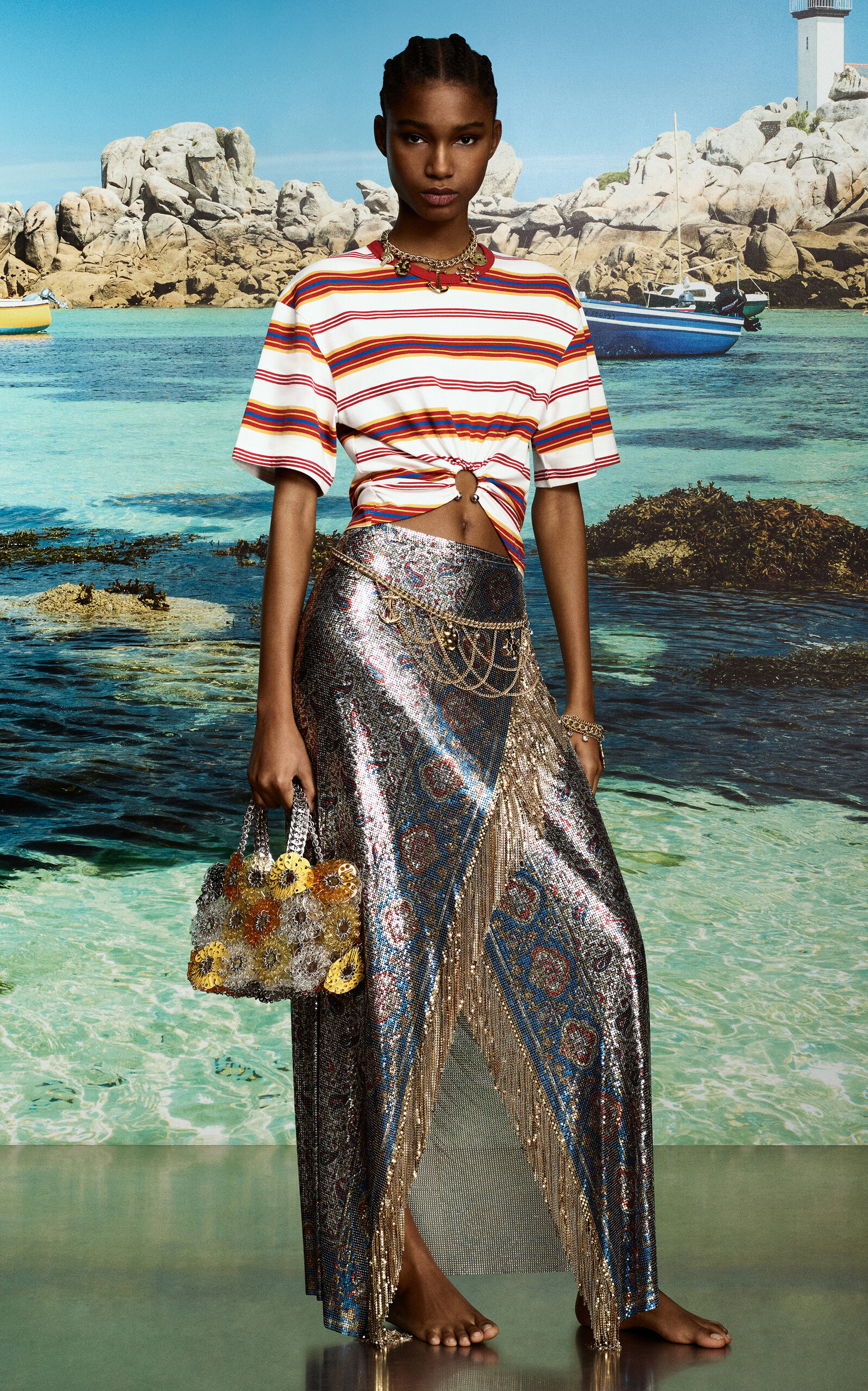 Fringed Chainmail Midi Skirt multi - 2