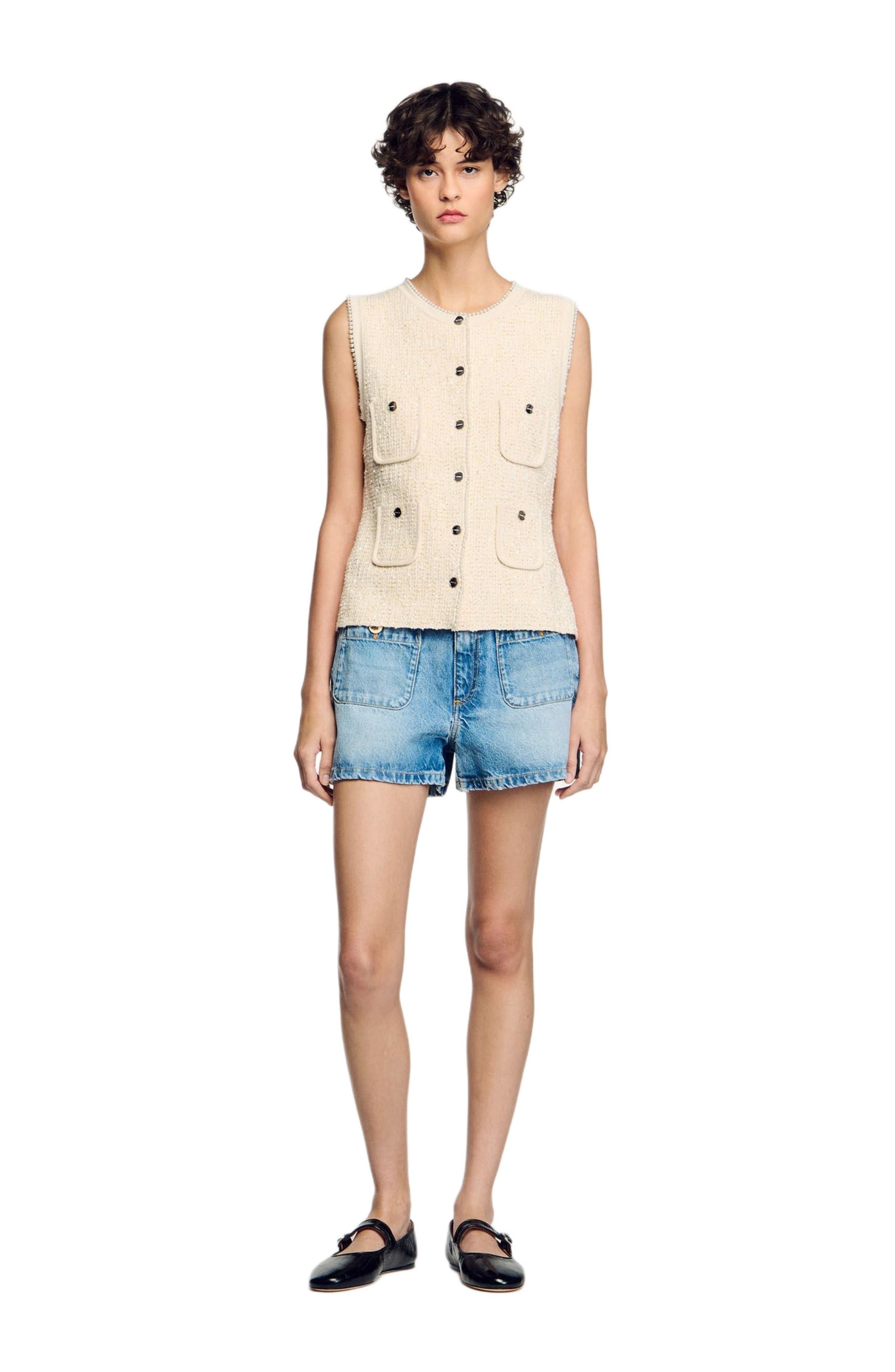 SANDRO Decorative tweed waistcoat in Ecru at Nordstrom - 1