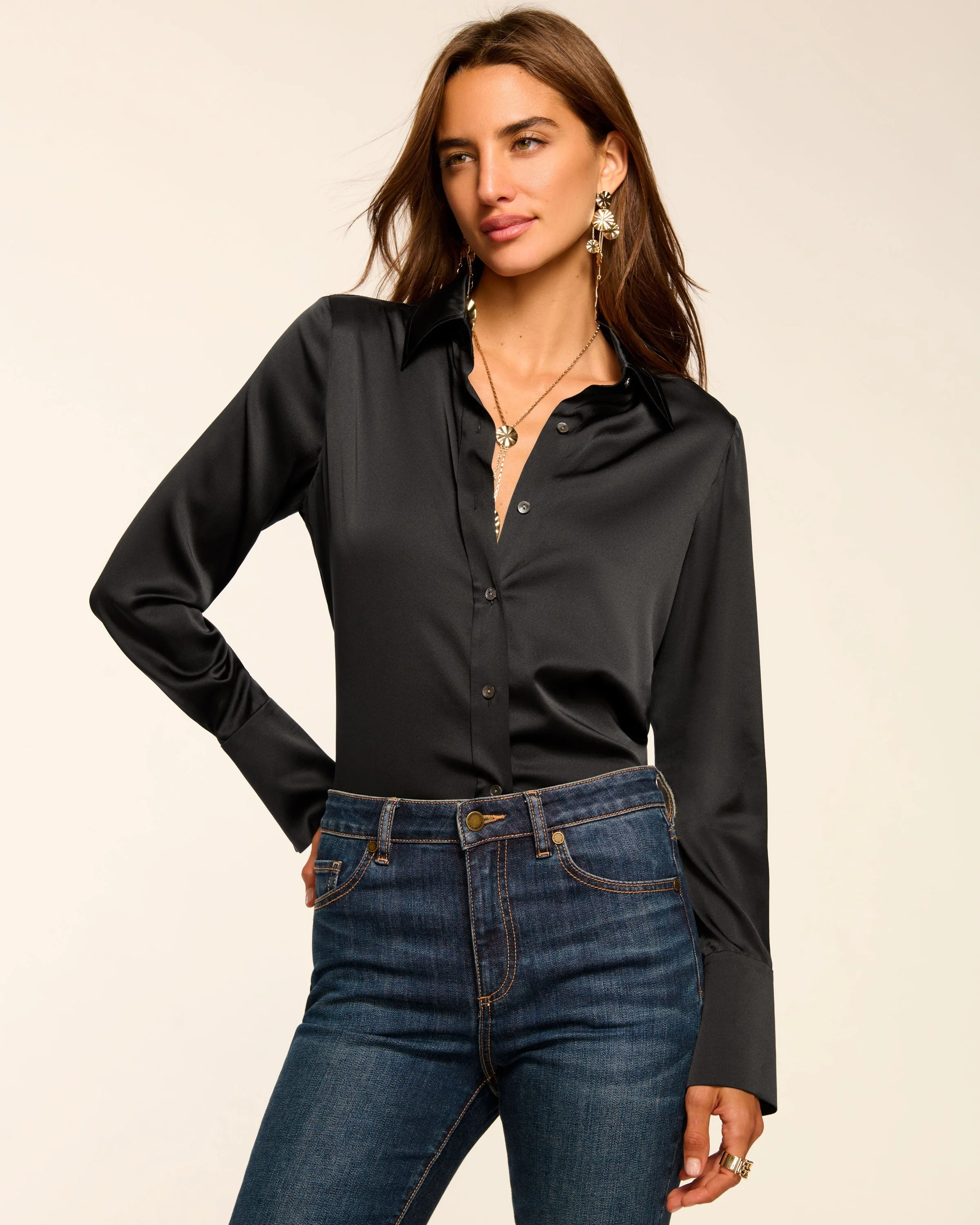 Victoria Silk Button Down Blouse - 1