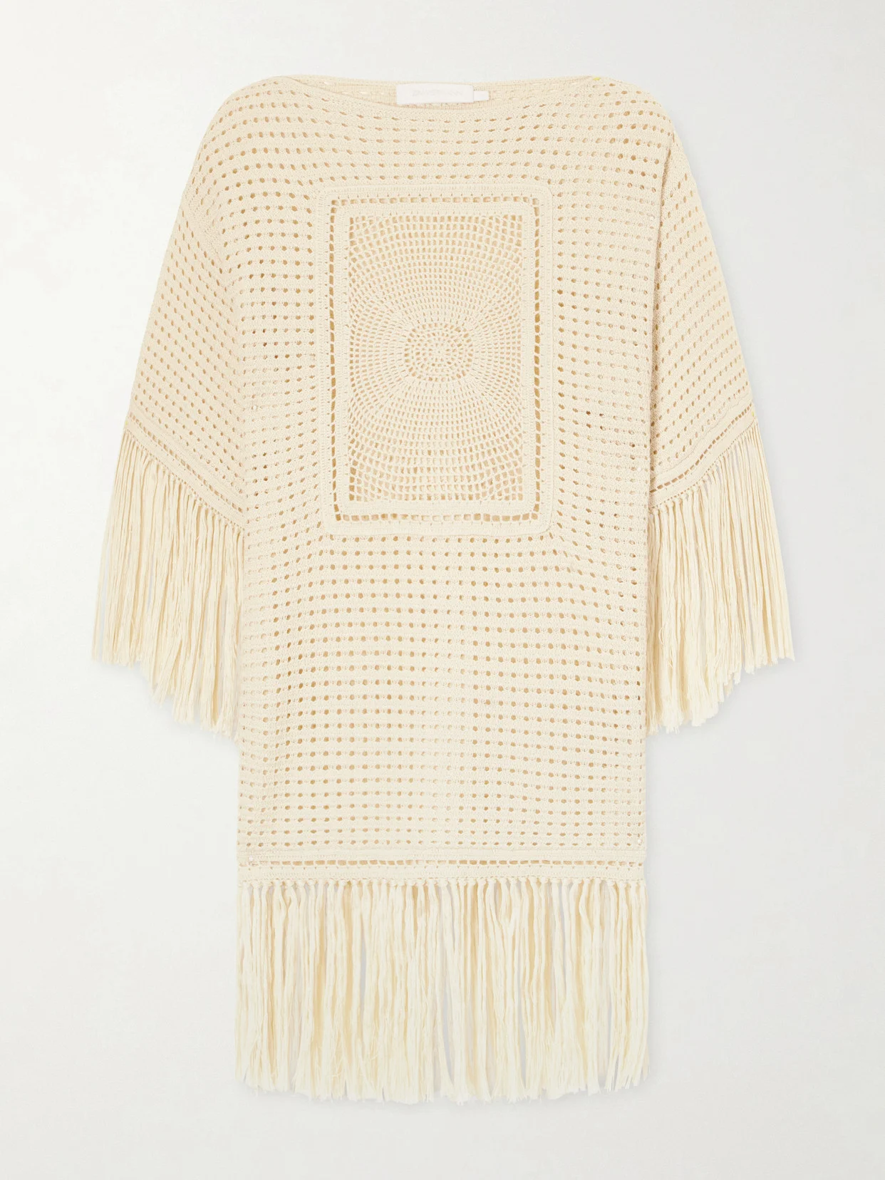 Indra Fringed Crocheted Cotton Mini Dress - 1