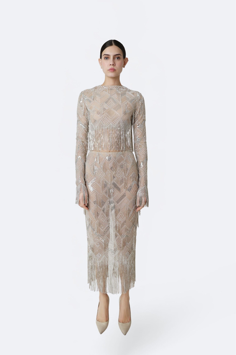 LAPOINTE Geometric Crystal Fringe High Waist Skirt outlook