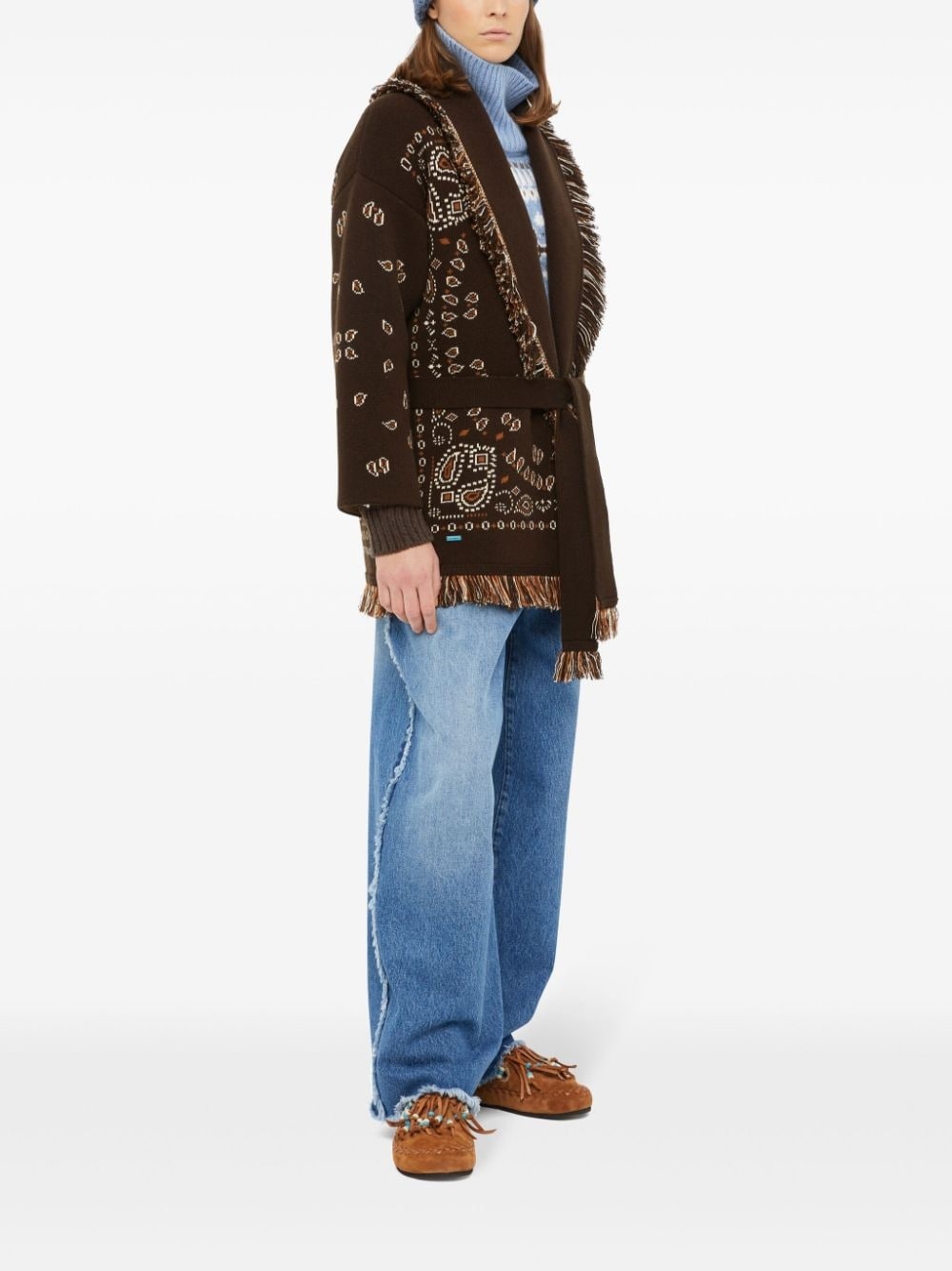 bandana-pattern cashmere cardigan - 4
