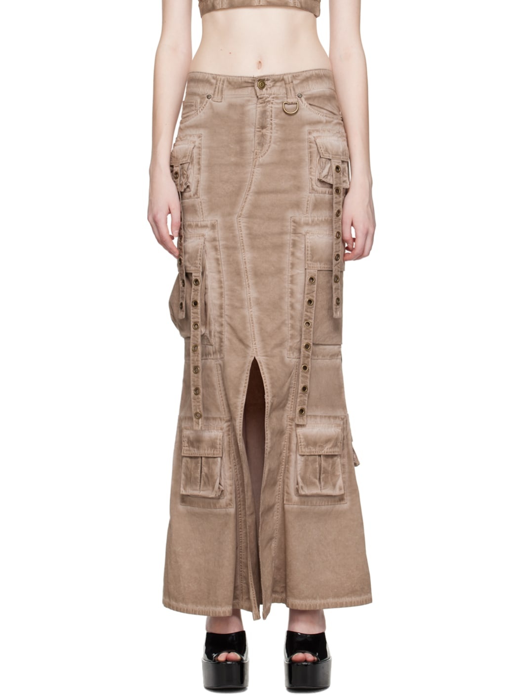 Brown Bellows Pocket Maxi Skirt - 1