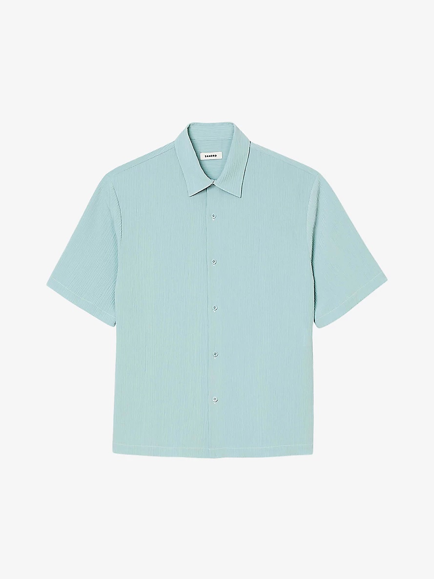 Crease-effect short-sleeved relaxed-fit woven shirt - 1
