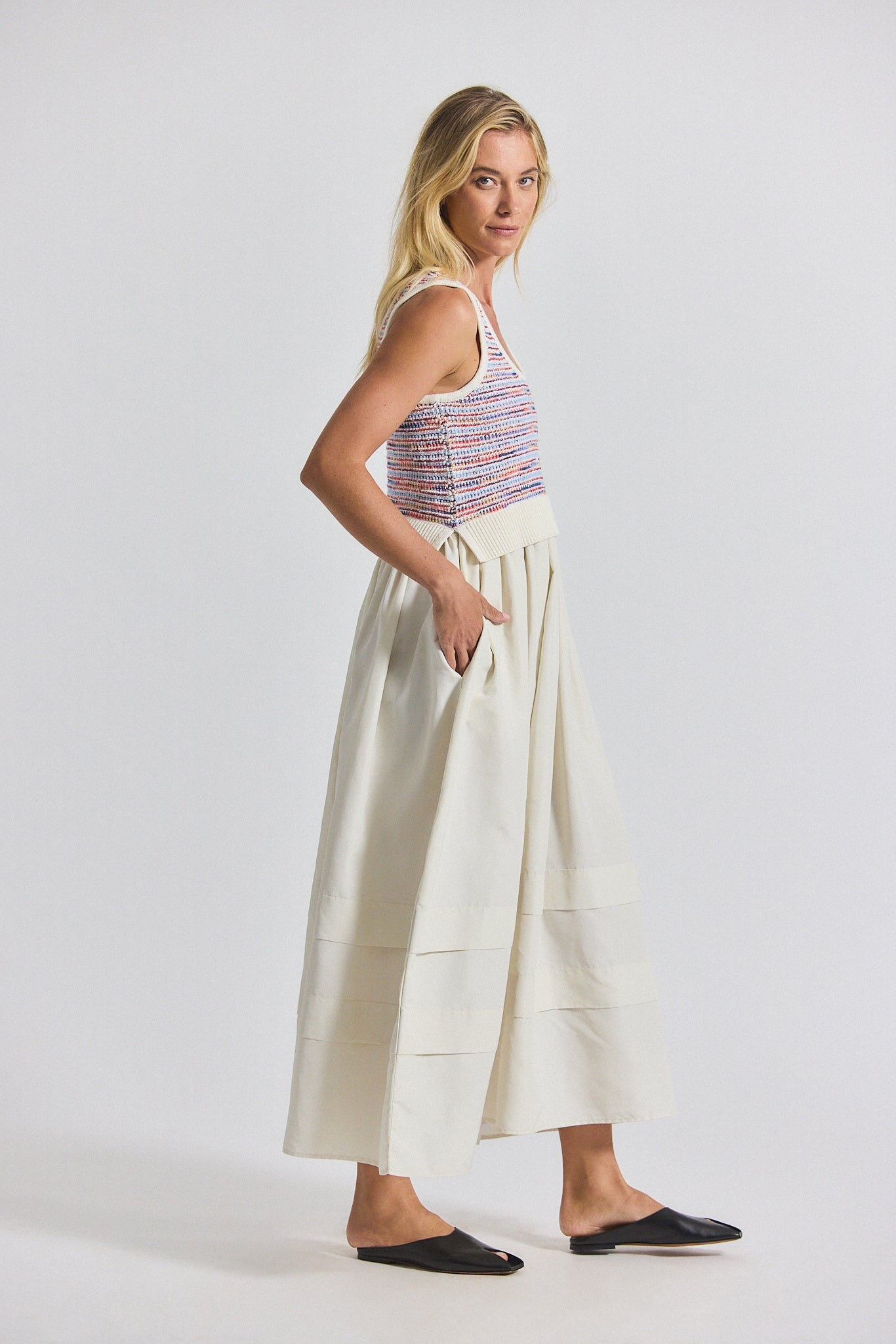 LOEWEL SPACE DYED KNIT MIXED MEDIA DRESS - 5