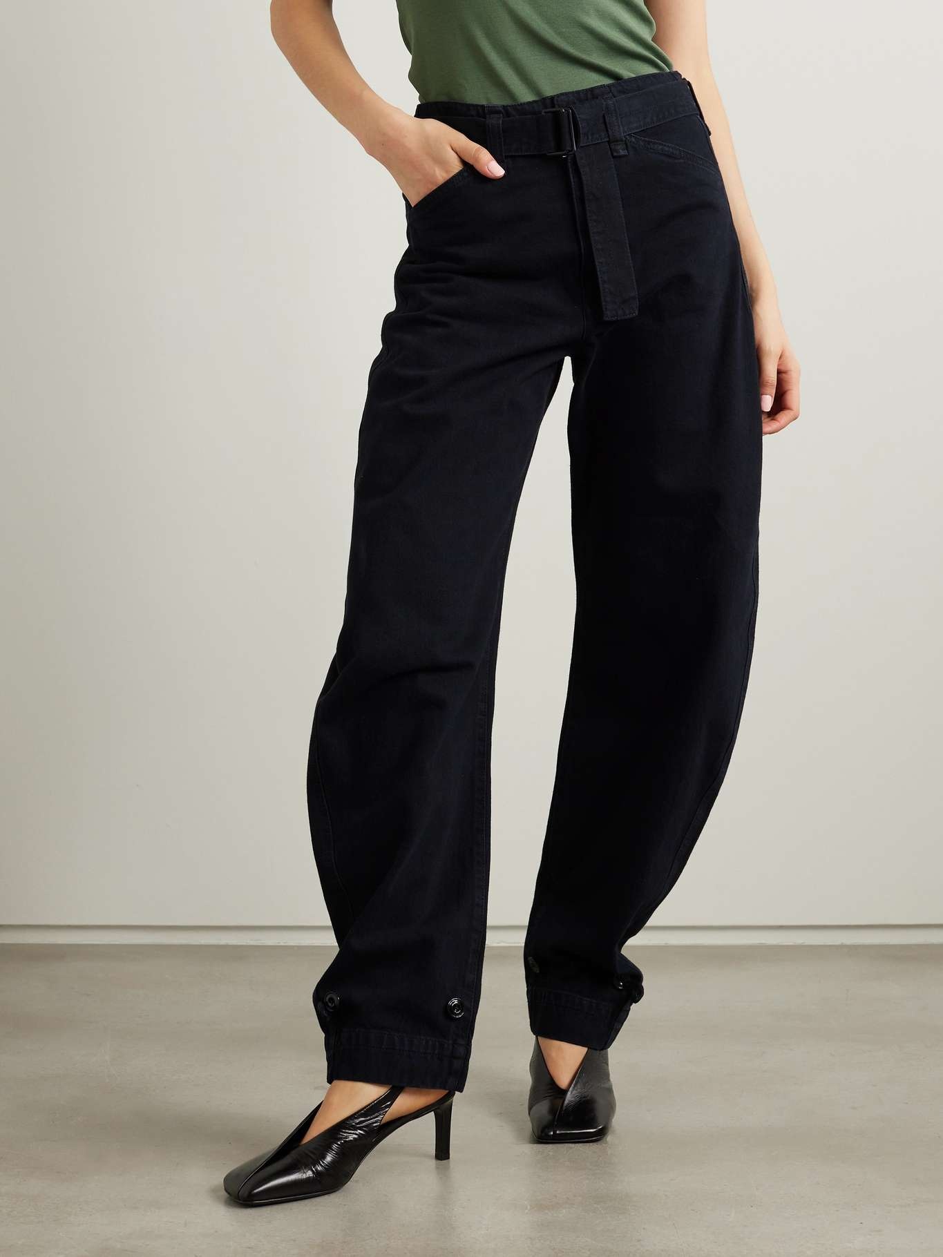 Belted cotton-twill tapered pants - 3