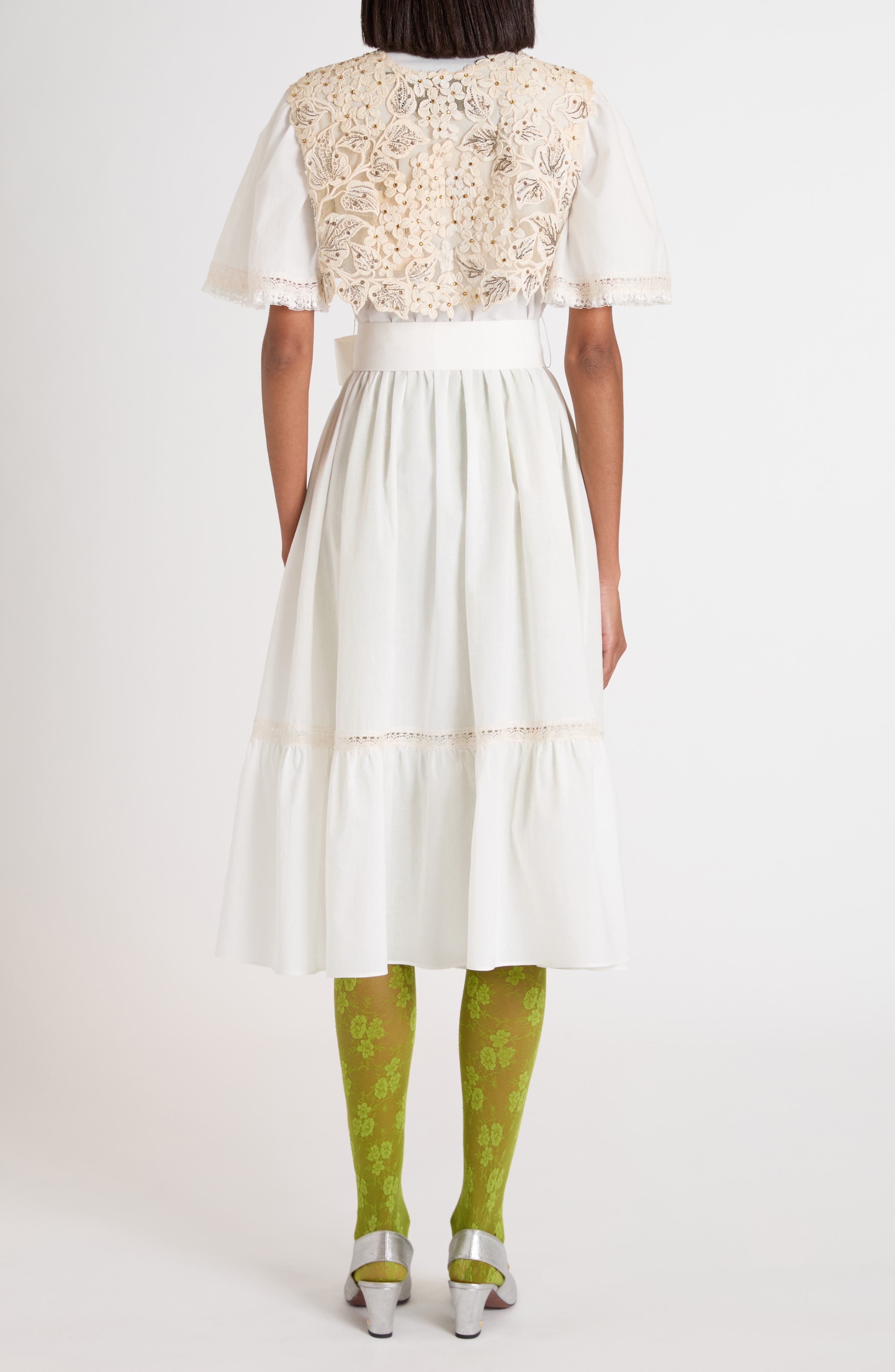 Valentino Garavani Lace Embellished Cotton Muslin Midi Dress in Ivory at Nordstrom - 2