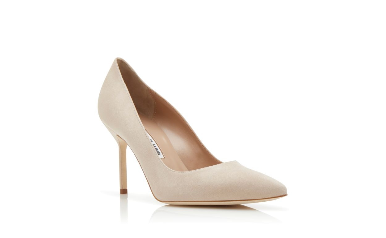 Light Beige Suede Pointed Toe Pumps - 3