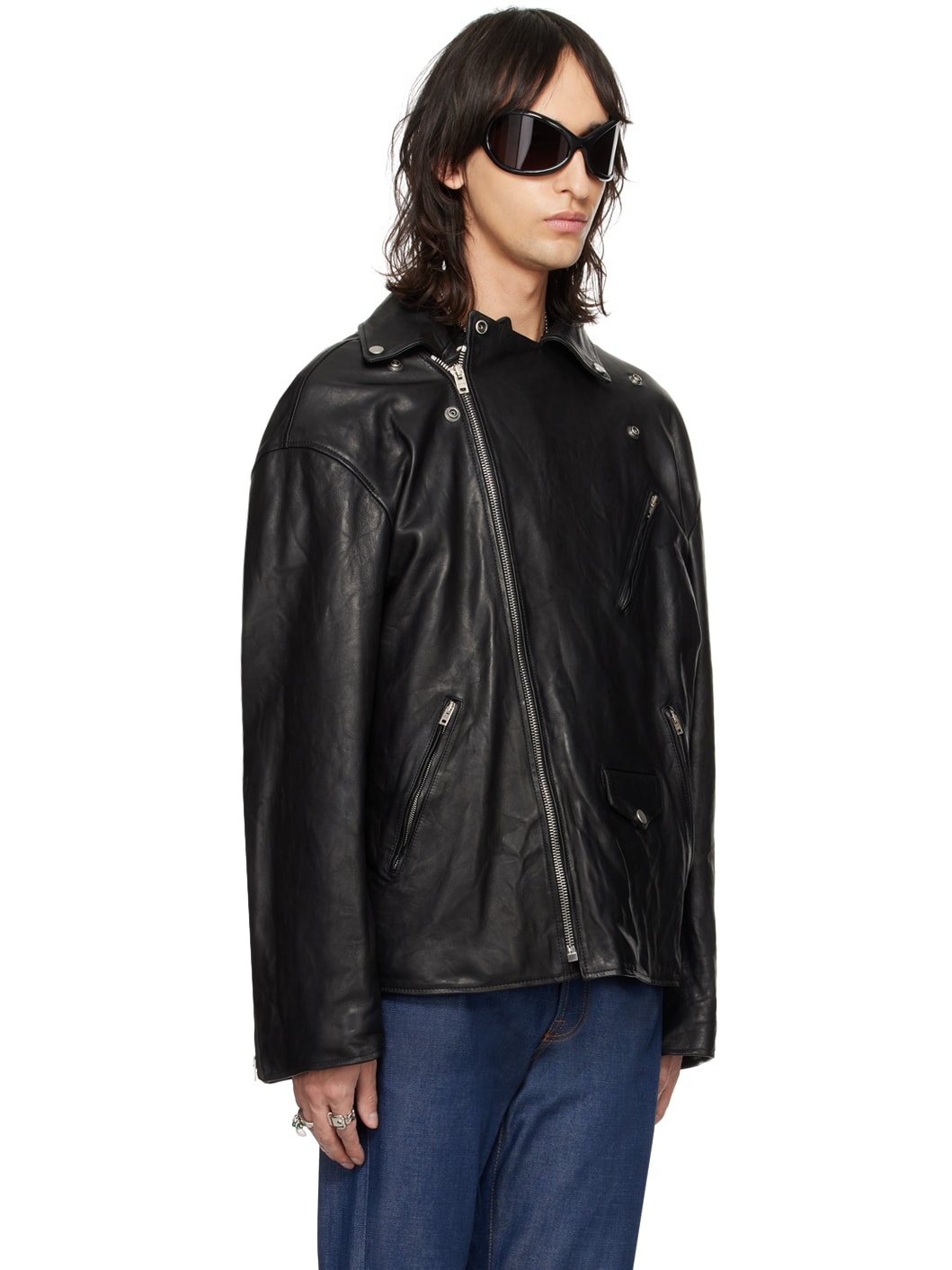 Black Distressed Leather Jacket - 4