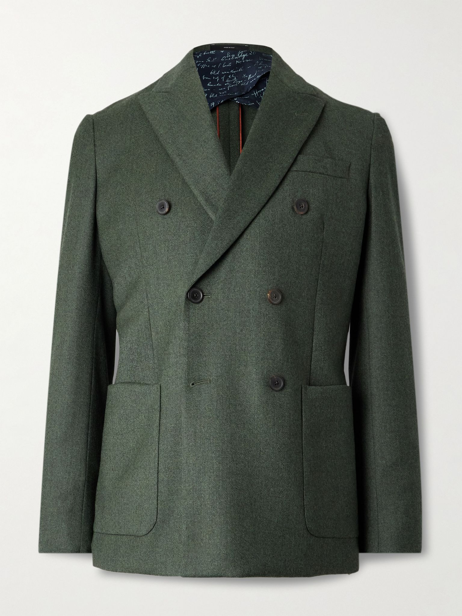 Double-Breasted Wool and Cashmere-Blend Suit Jacket Green - 1