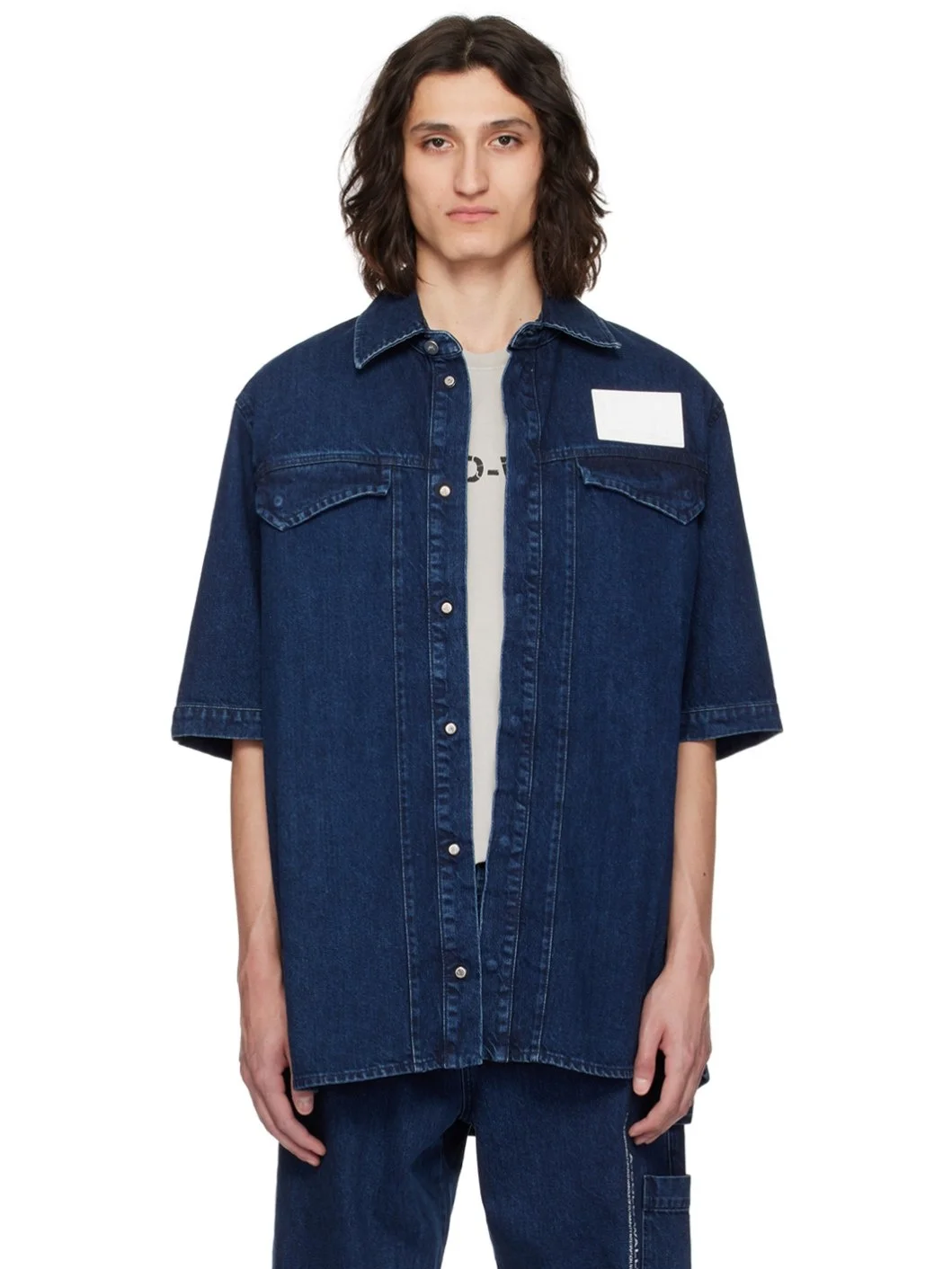 Indigo Printed Denim Shirt - 1