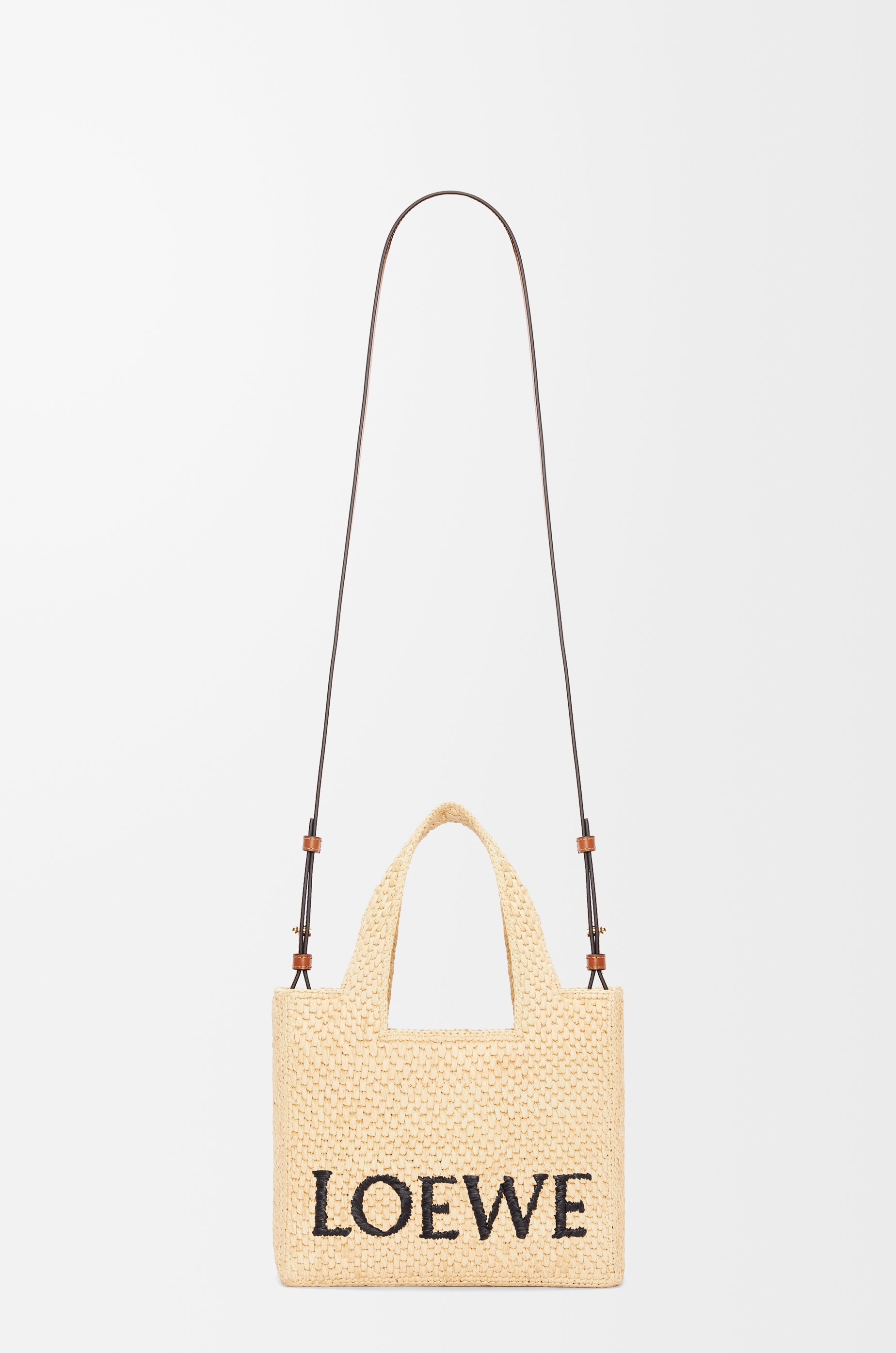 Small LOEWE Font tote in raffia - 7