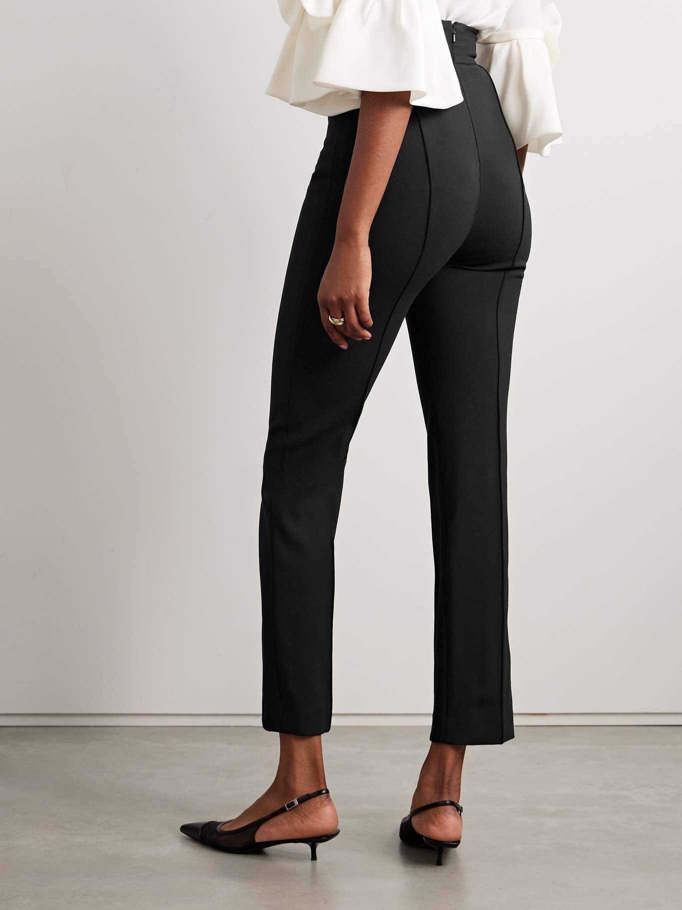 Cropped wool-blend crepe slim-leg pants Black - 4