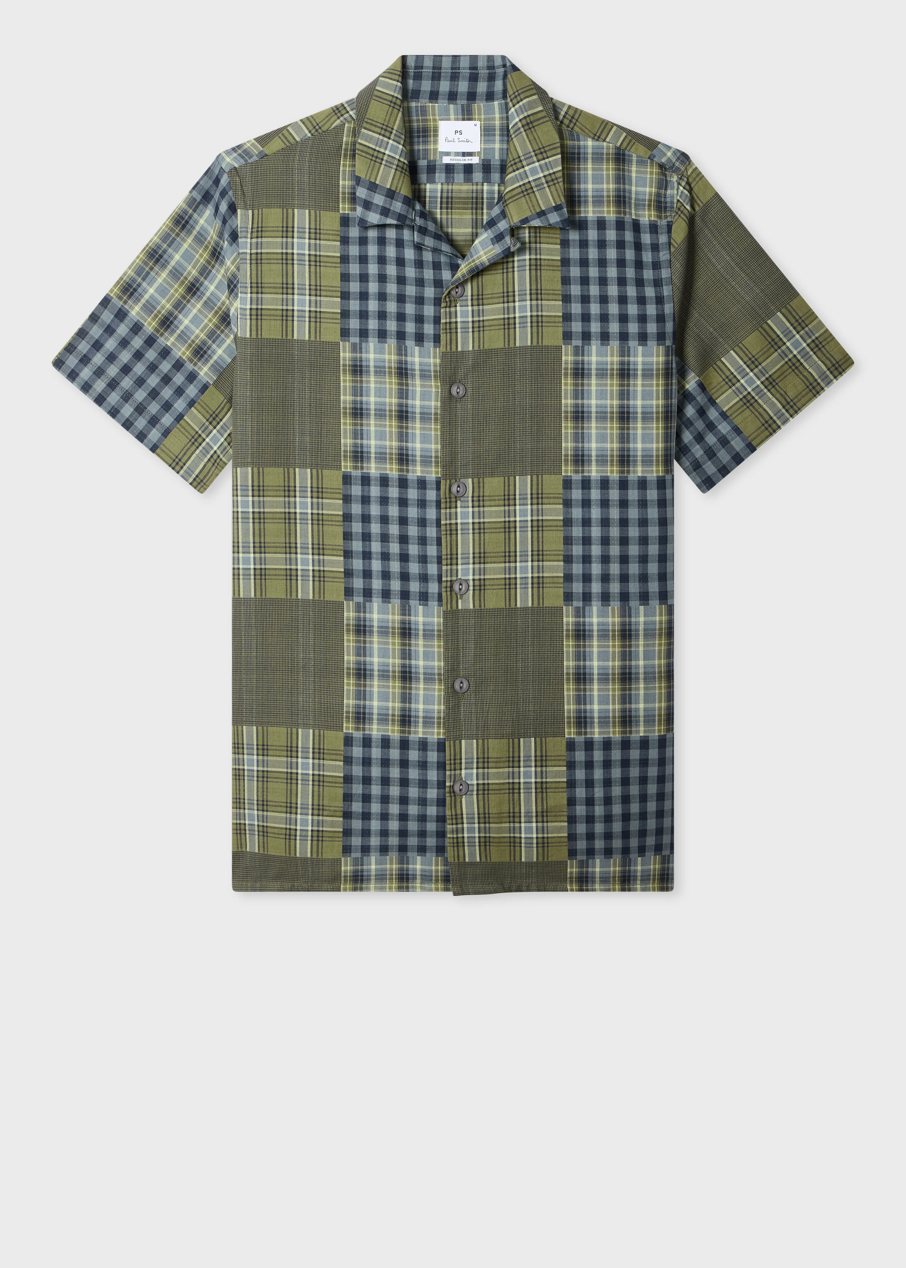 Regular-Fit Green Patchwork Check Shirt - 1