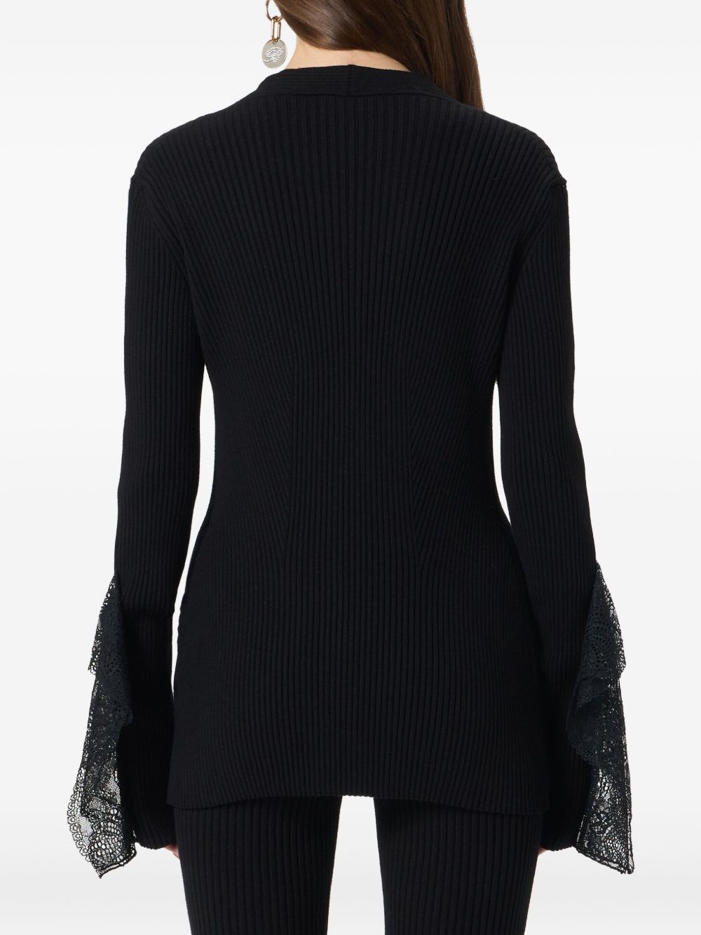 ribbed lace-trimmed cardigan - 5