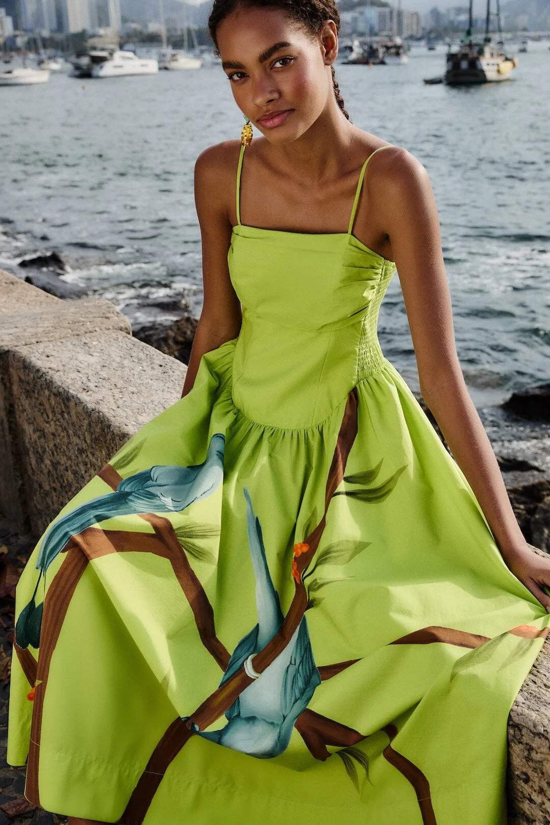 Green Birds Smocked Maxi Dress - 1