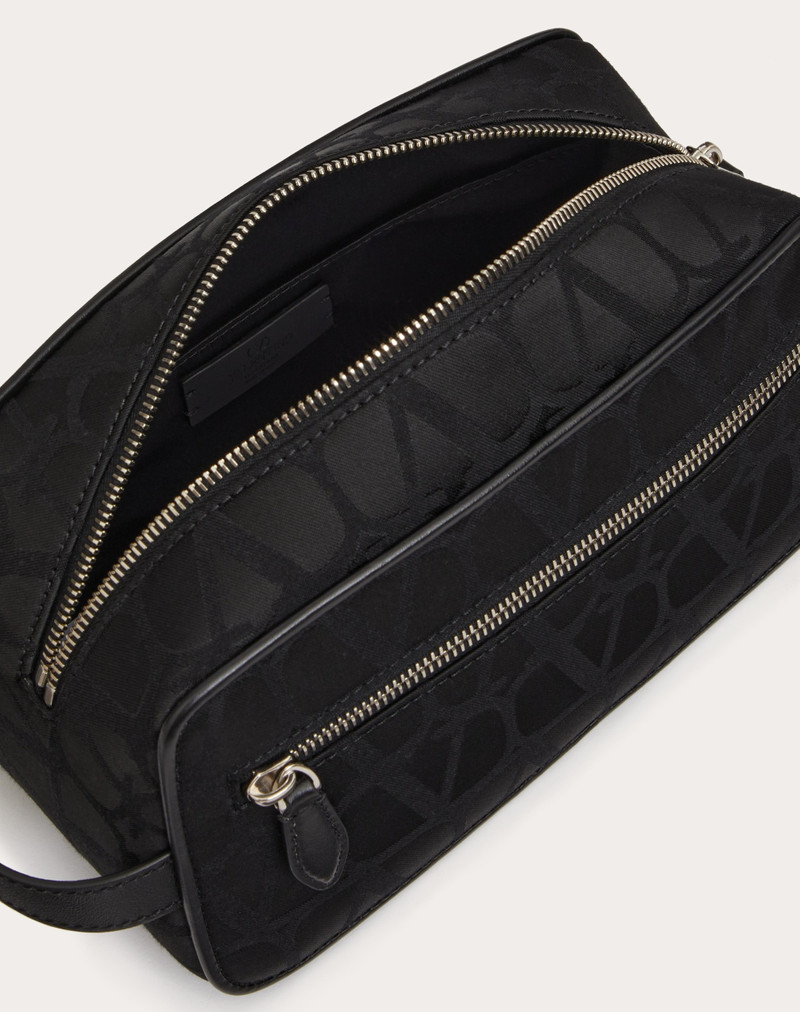 Valentino TOILE ICONOGRAPHE WASHBAG IN TECHNICAL FABRIC WITH LEATHER DETAILS outlook