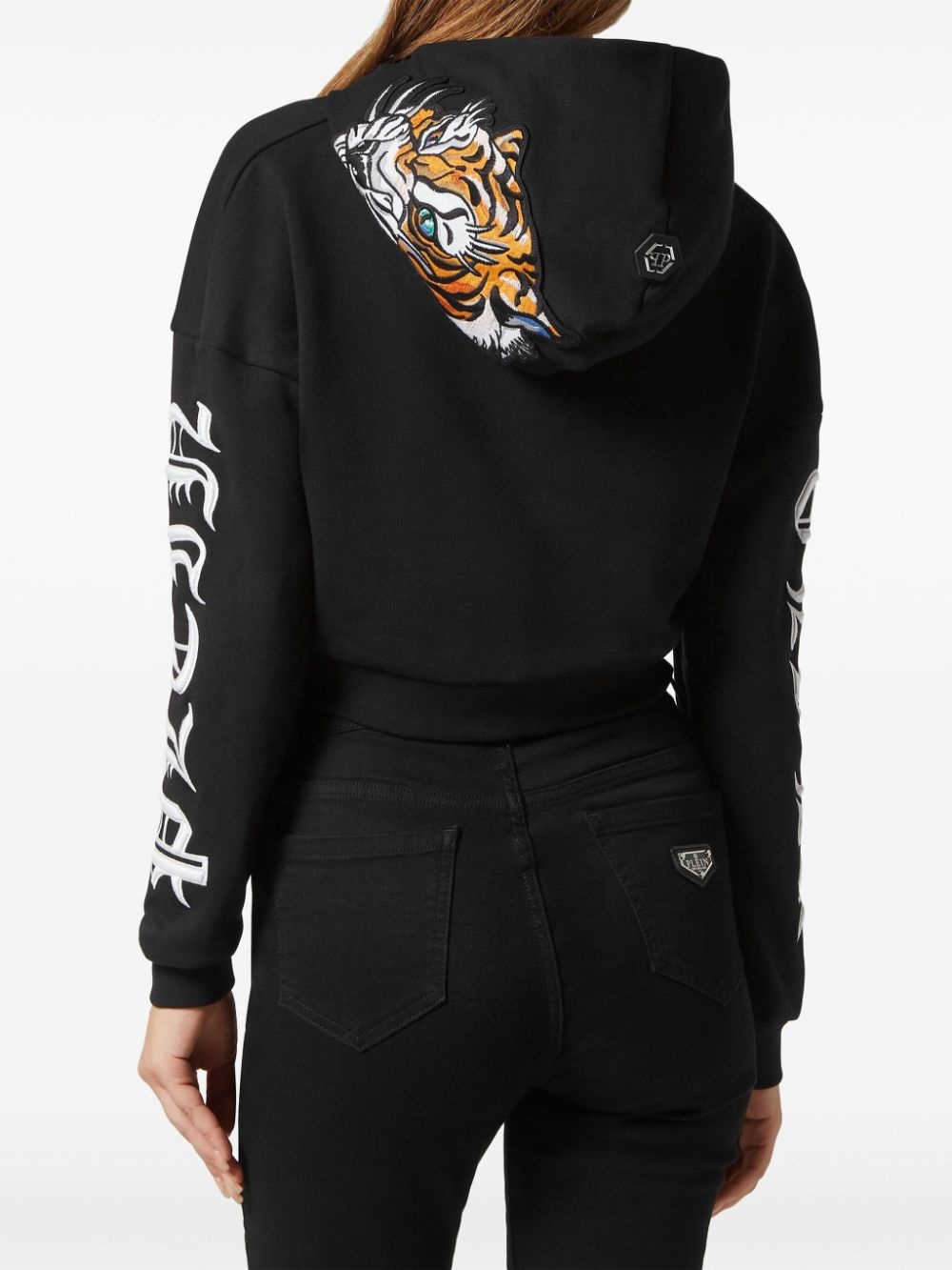 logo-embroidered cropped hoodie - 3