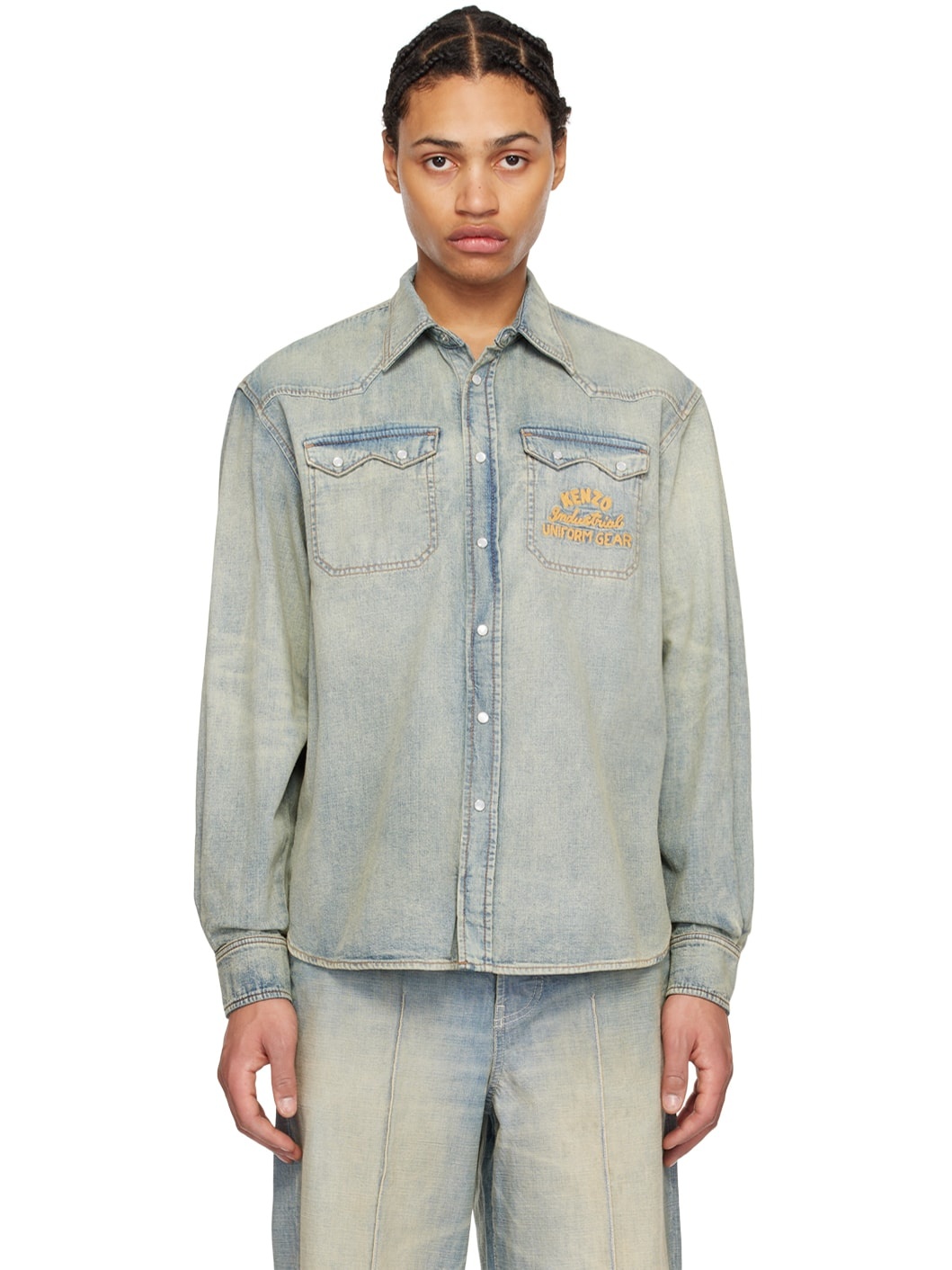 Blue Kenzo Paris VERDY Edition Drawn Varsity Denim Shirt - 1