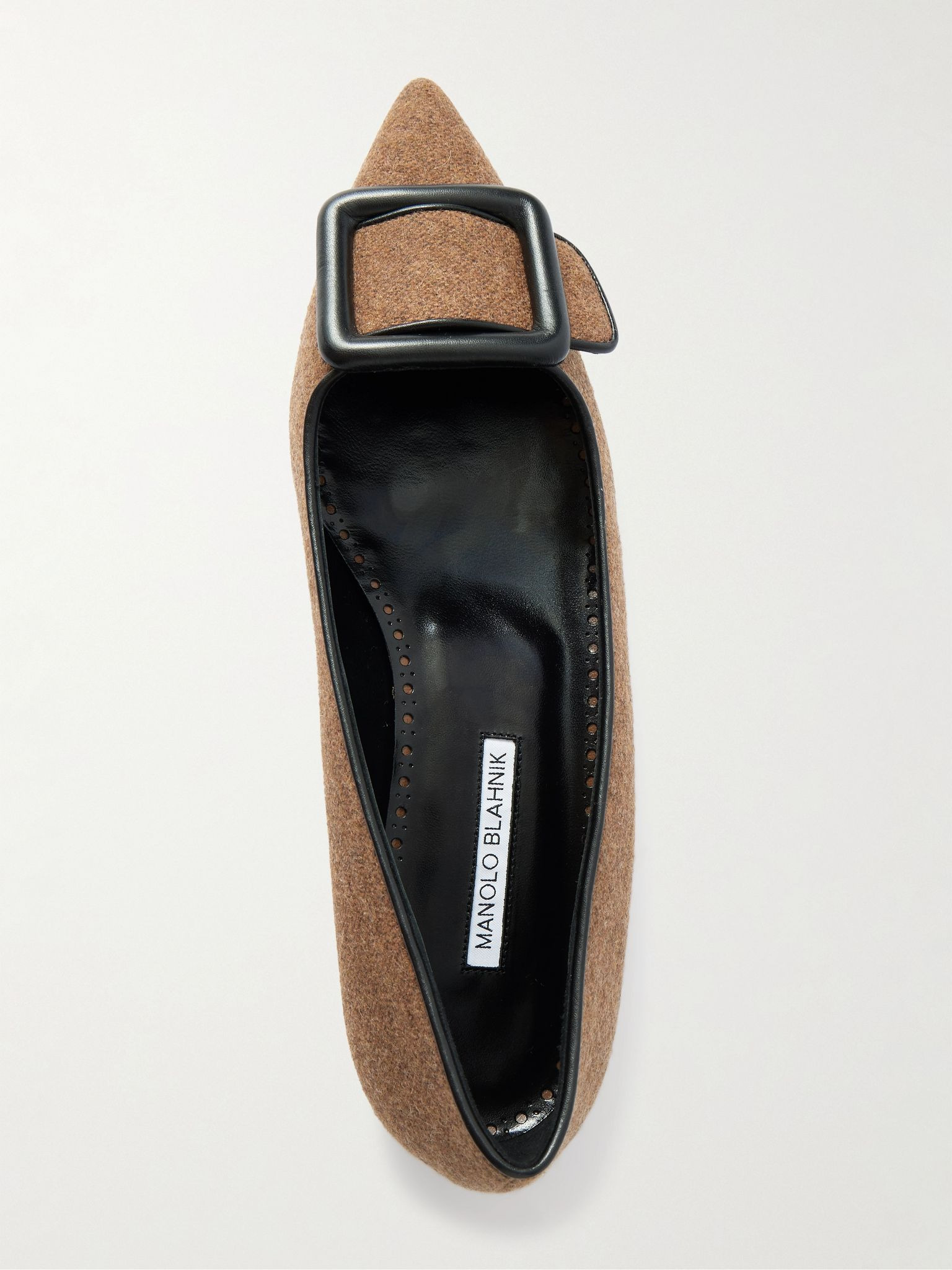 Maysale buckled leather-trimmed wool point-toe flats Brown - 5