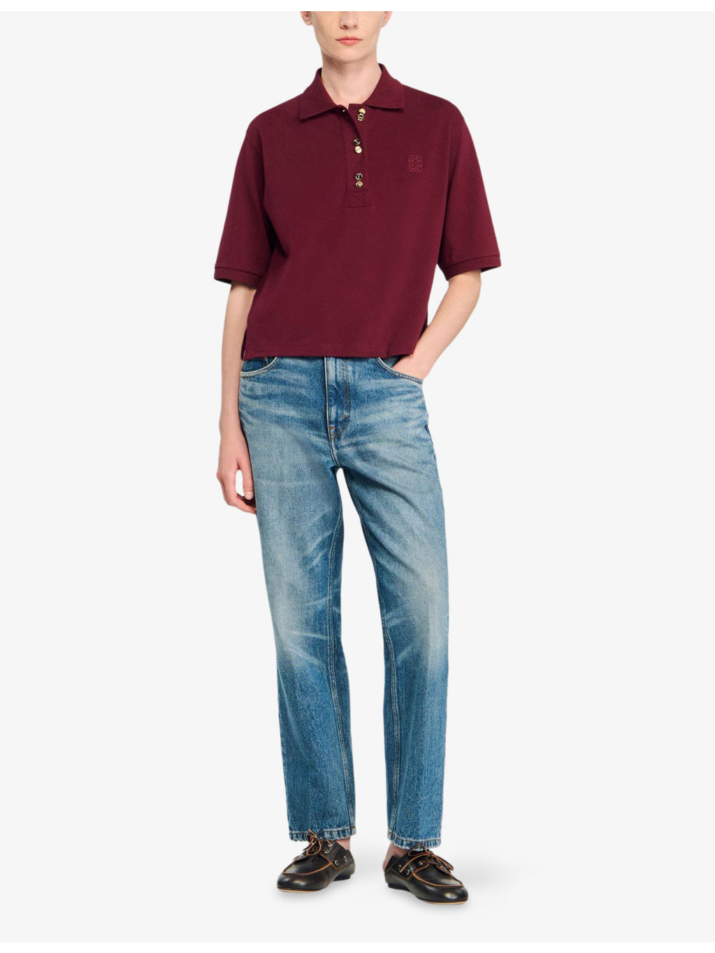 Button-Embellished Embroidered Cotton Polo Shirt - 2