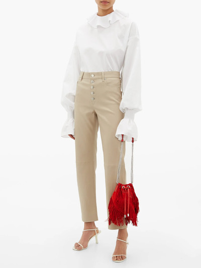 Christian Louboutin Marie-Jane laser-cut logo fringed suede bucket bag outlook