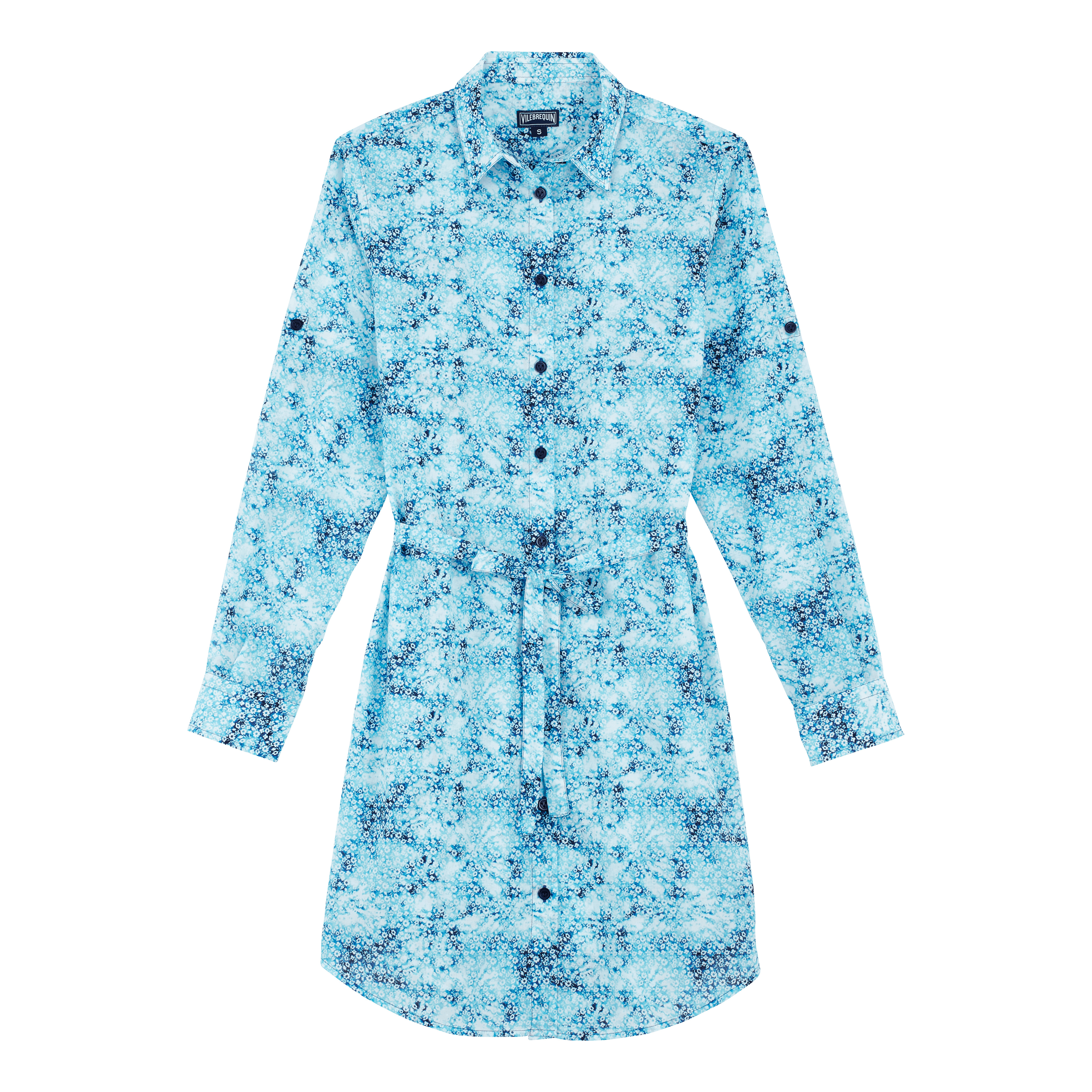 Women Cotton Voile Shirt Dress Flowers Tie & Dye - 1