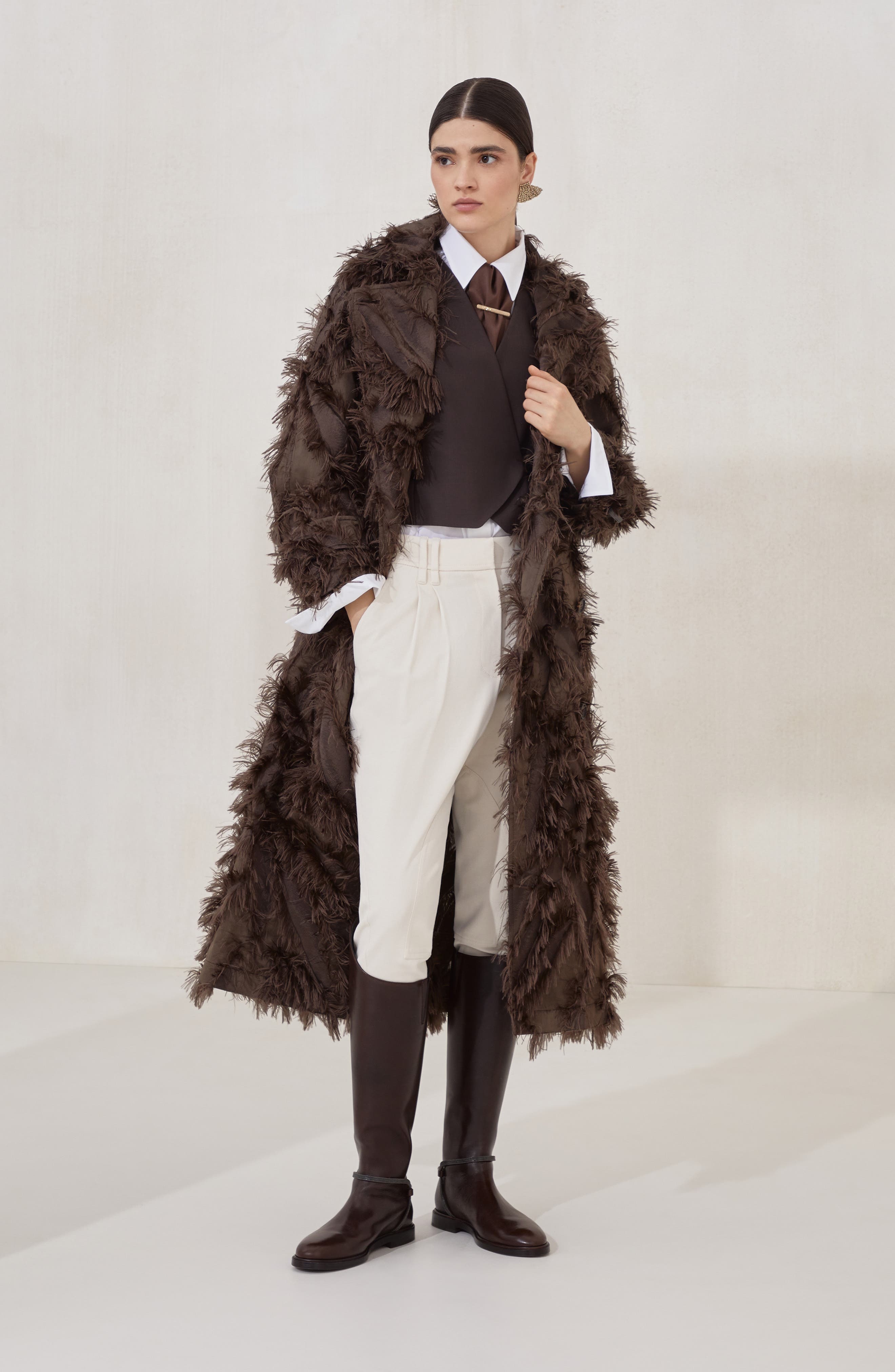 Brunello Cucinelli Dracaena fil coupé coat in Brown at Nordstrom - 6